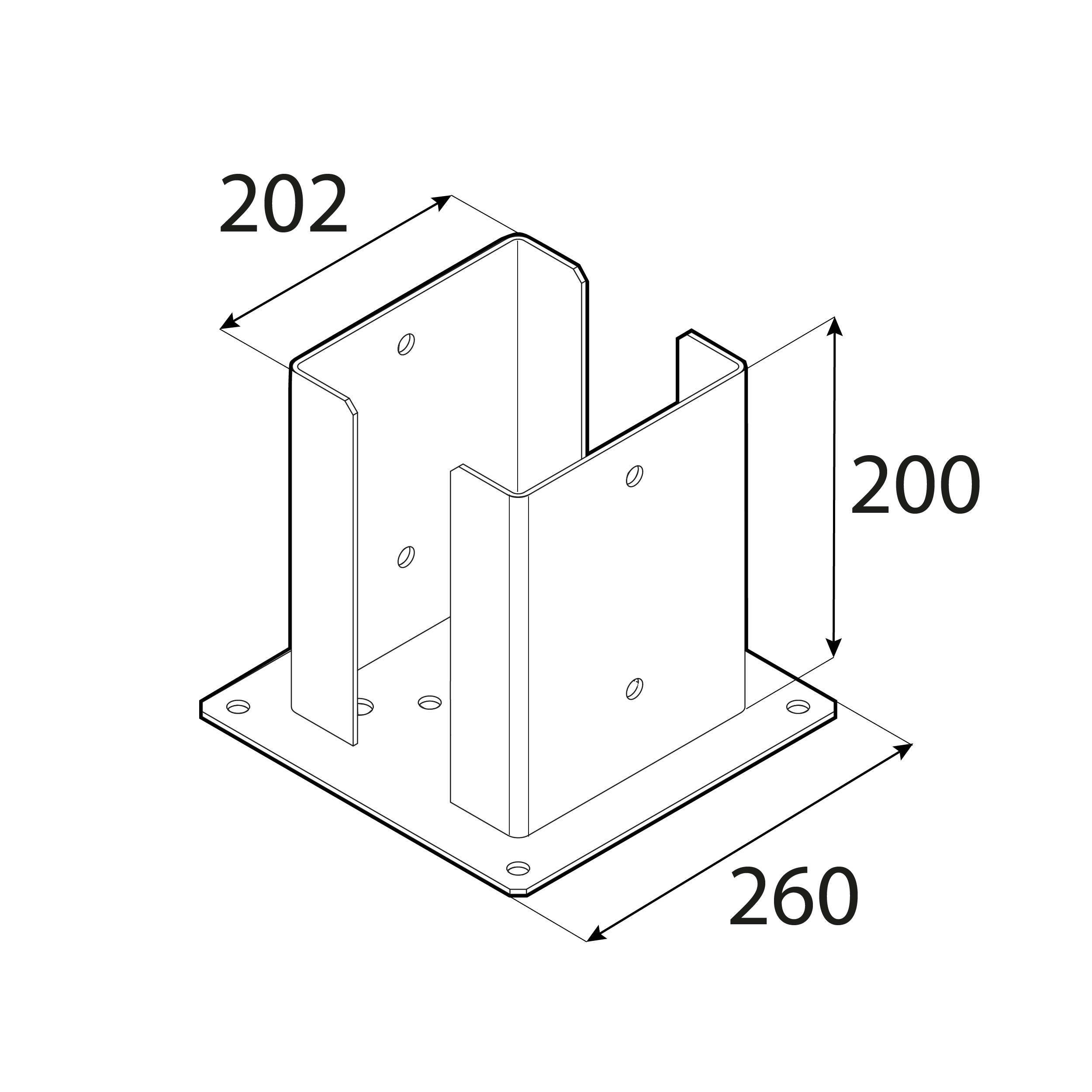 Podstawa słupa kotwa przykręcana podwójna z podstawą prostokątną - PSPD | 200 mm | Srebrny