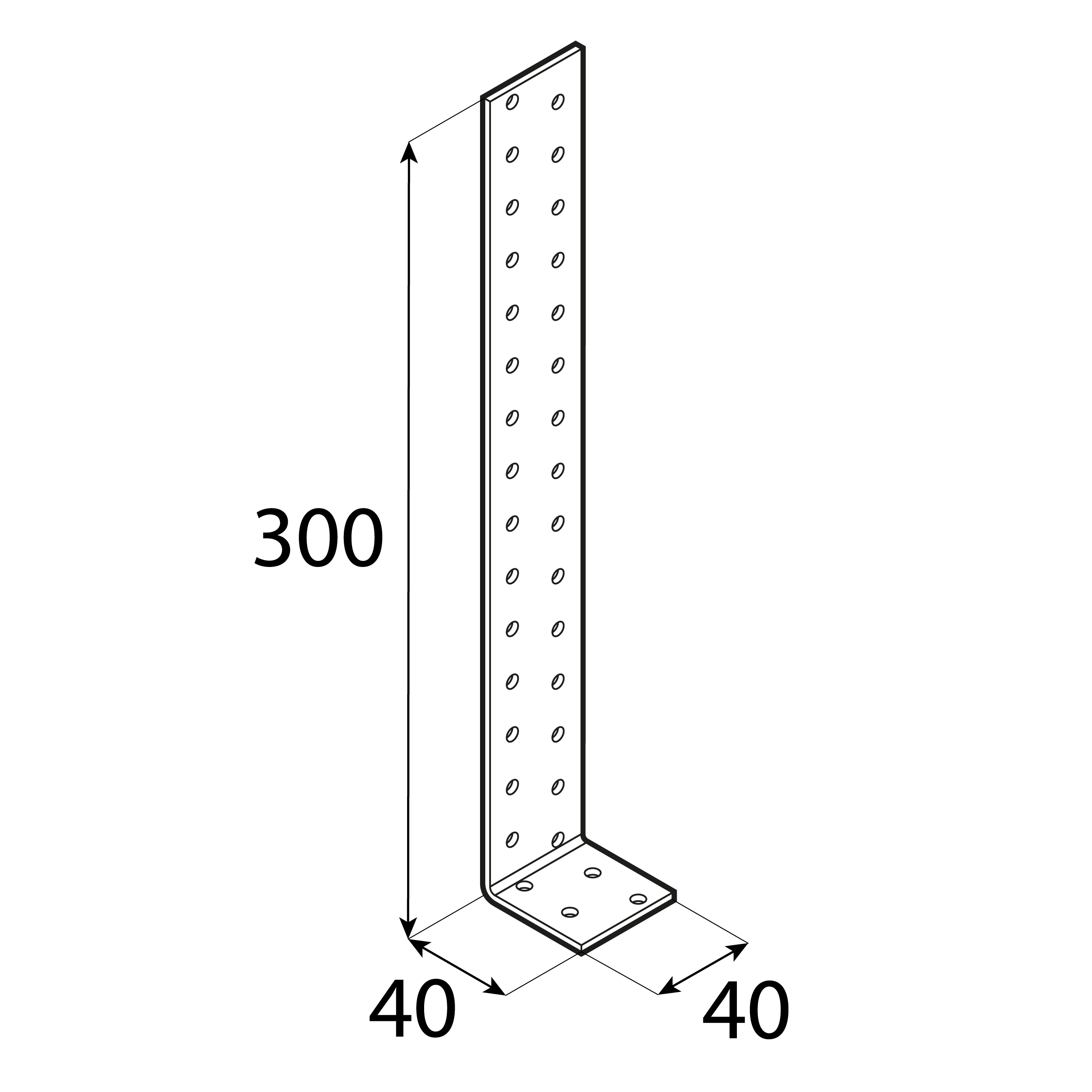 Kątownik uniwersalny do kotwienia drewna w betonie - KK 2 | 300x40x40 mm | 2 mm
