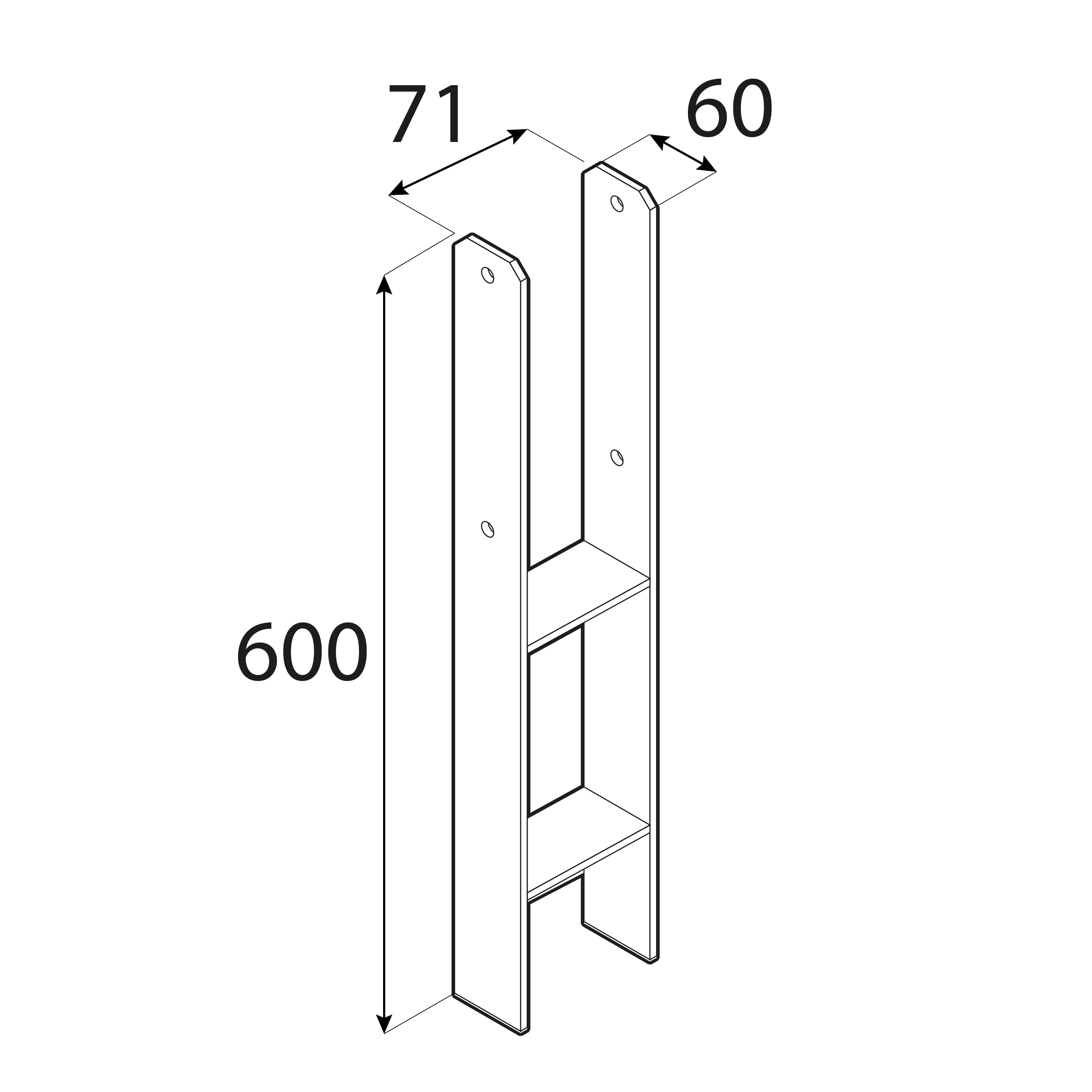 Podstawa słupa typu H do wmurowania - PSH | 70x600 mm