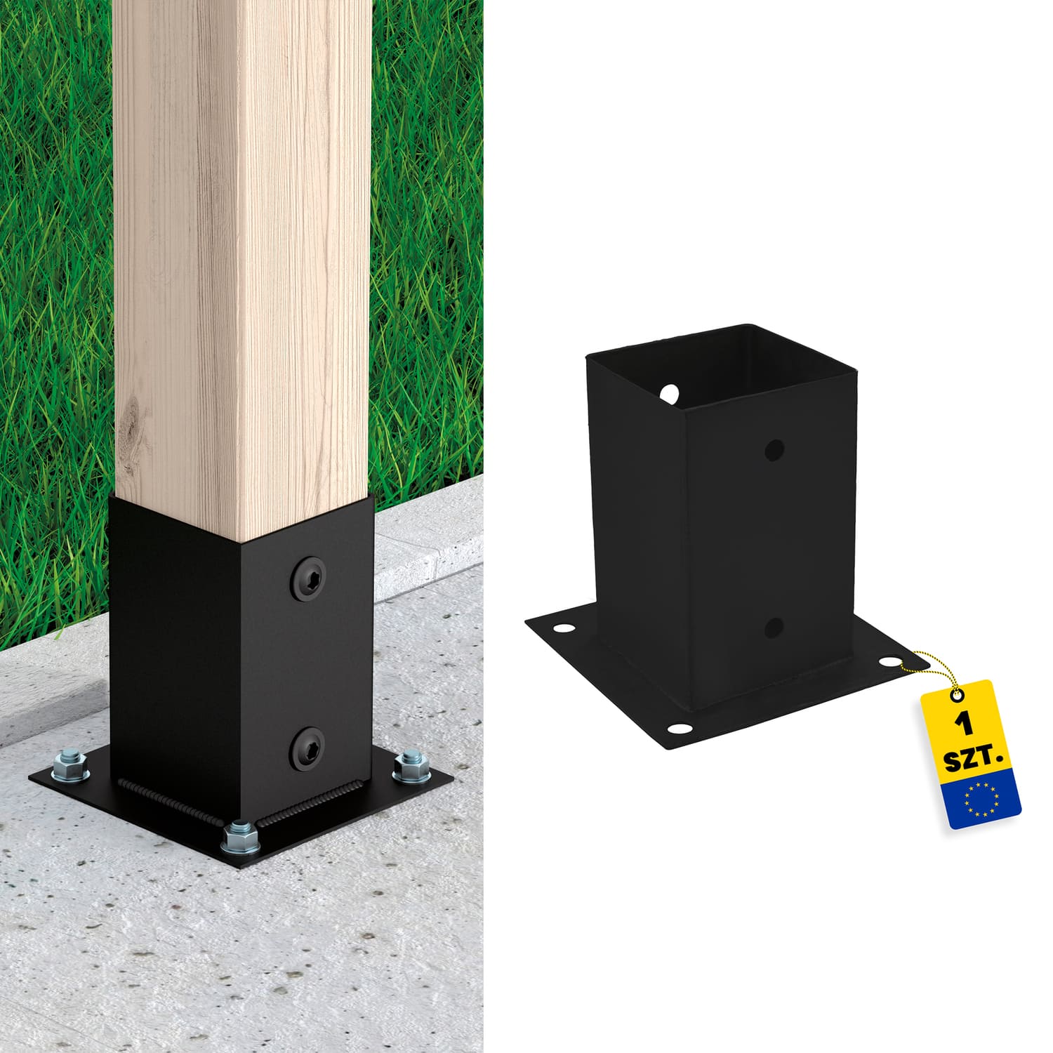 Podstawa słupa kotwa przykręcana z podstawą prostokątną - PSP | 70 mm | Czarny