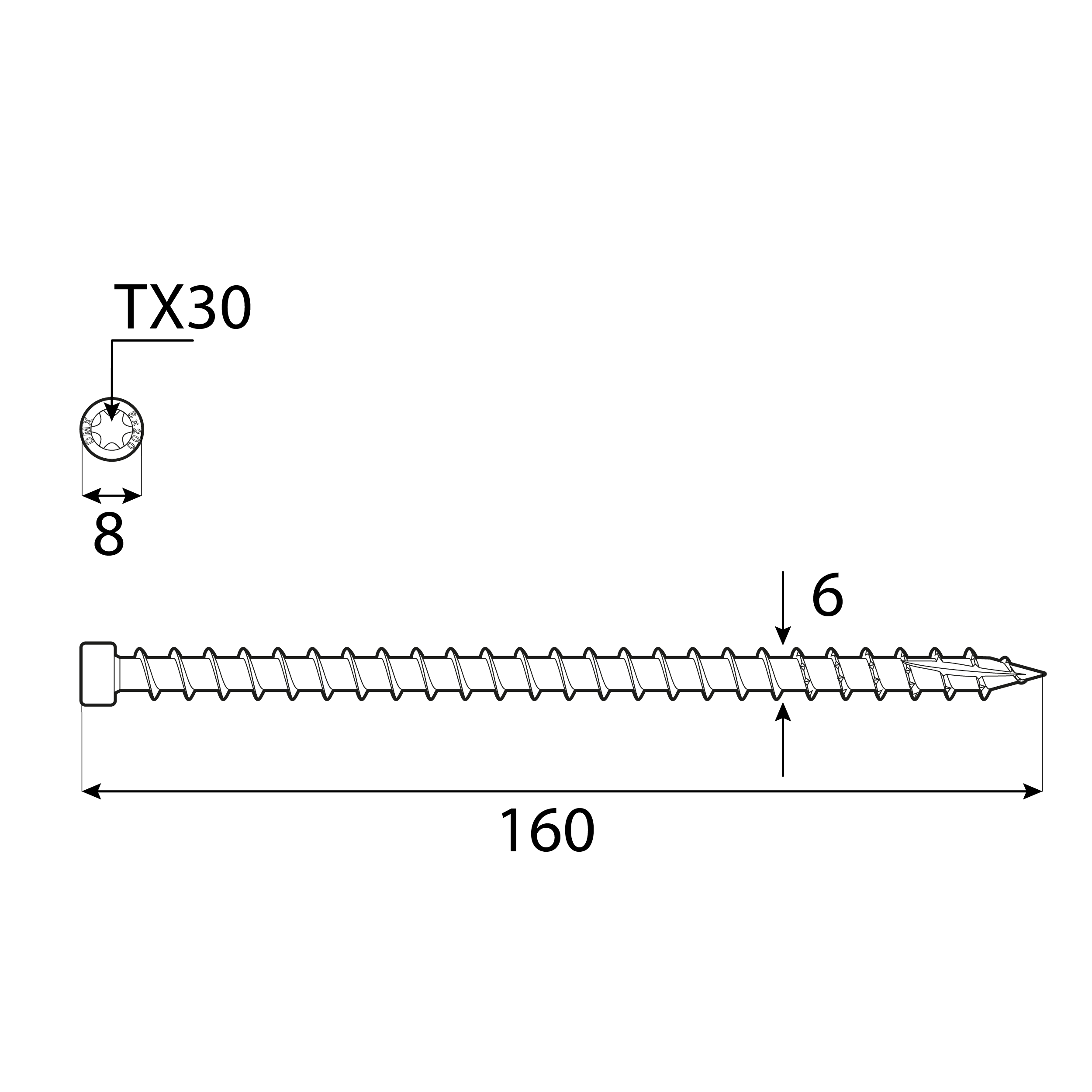 Wkręty z pełnym gwintem konstrukcyjne z łbem walcowym TORX - CPW | 6 x 160 mm | Srebrny | 100 szt Wkręty z pełnym gwintem konstrukcyjne z łbem walcowym TORX - CPW | 6 x 160 mm | Srebrny | 100 szt