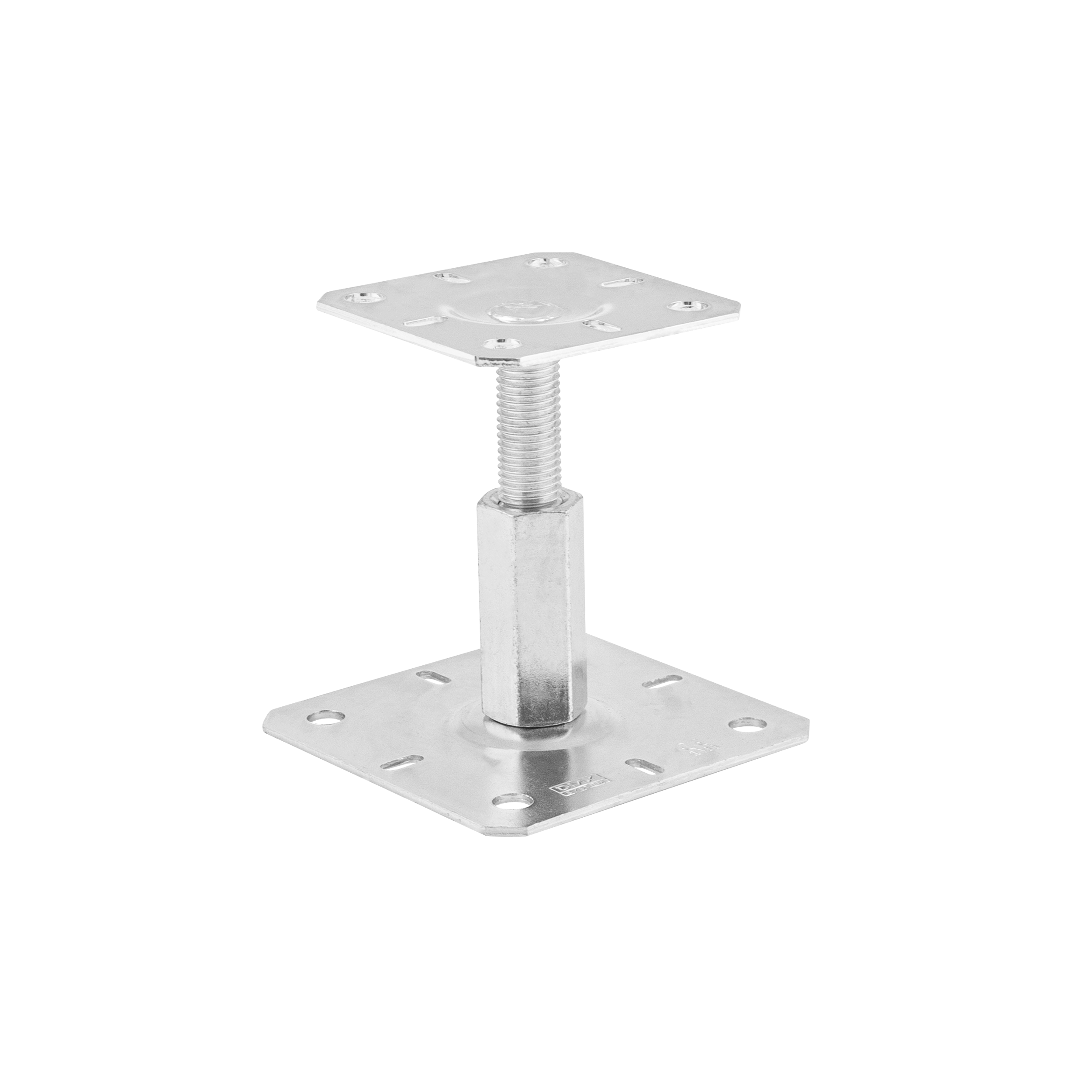 Pfostenträger höhenverstellbar 100 bis 150 mm zum aufdübeln Anker mit Gewinde M20 - PR |100x130 mm | verzinkt Stangenfuß, flacher Gewindeanker, höhenverstellbar, PR, 100 x 130 x 100–150 mm, silber, 150 x 3,0 mm.