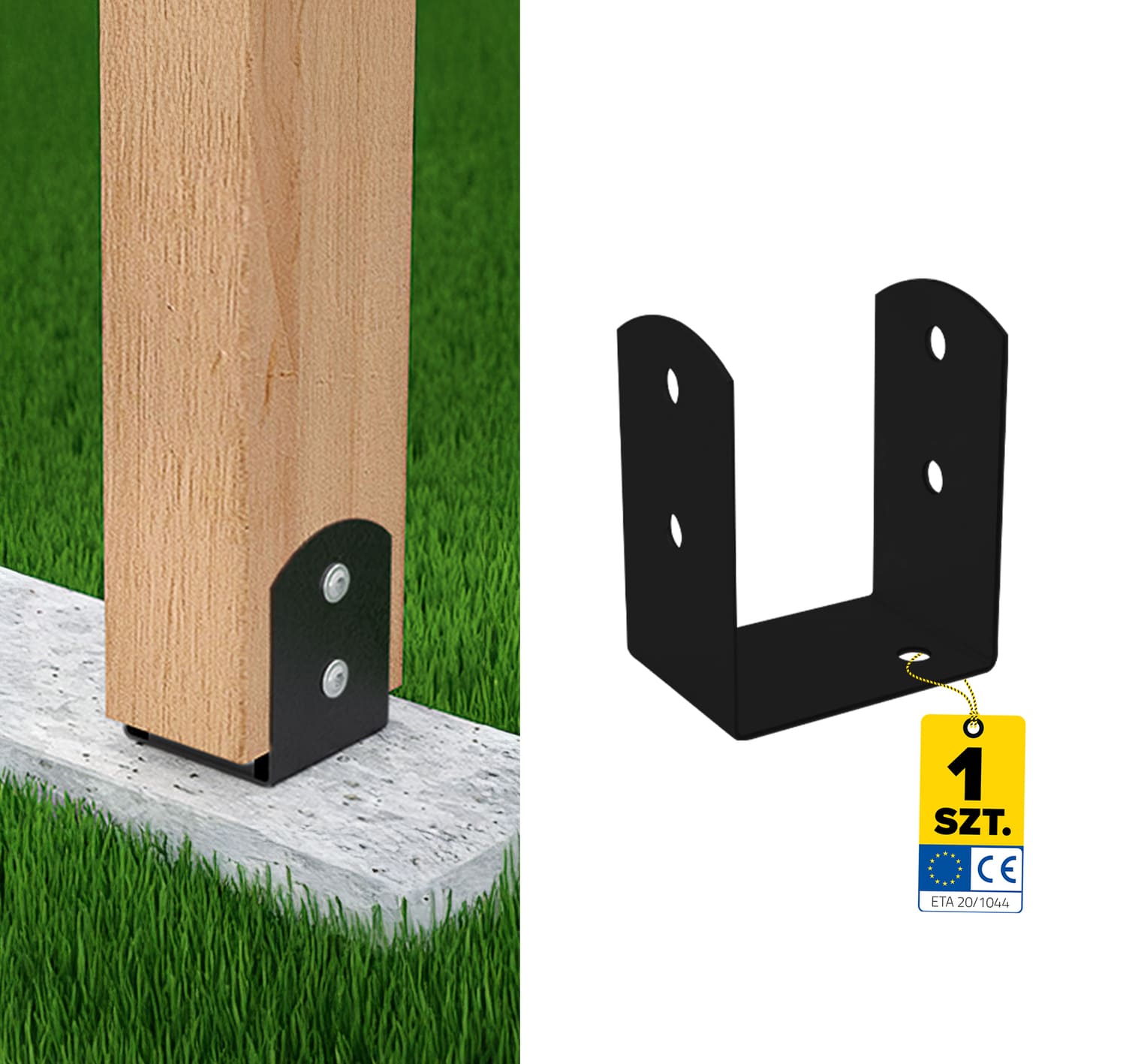 Podstawa słupa kotwa przykręcana do betonu typ U lekka - PSOL | 90 mm | Czarny