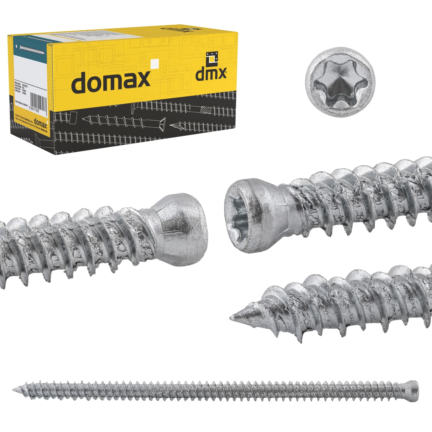 Rahmenschrauben Zylinderkopf TORX Vollgewinde - CBW | 7,5 x 182 mm | verzinkt | 100 Stk. TORX CBW-Flachkopf-TĂŒrrahmenschrauben, 7,5 x 182 mm, silber, 100 Stk., 5 x 182 mm, gehĂ€rteter Kohlenstoffstahl, Produktfoto.