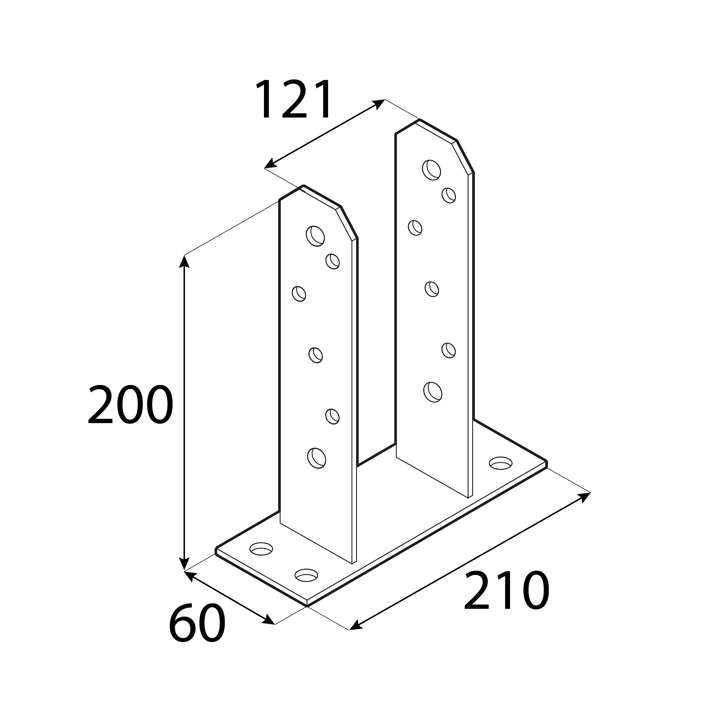 Podstawa słupa kotwa do betonu muru typu U - PST | 120  x 200 mm