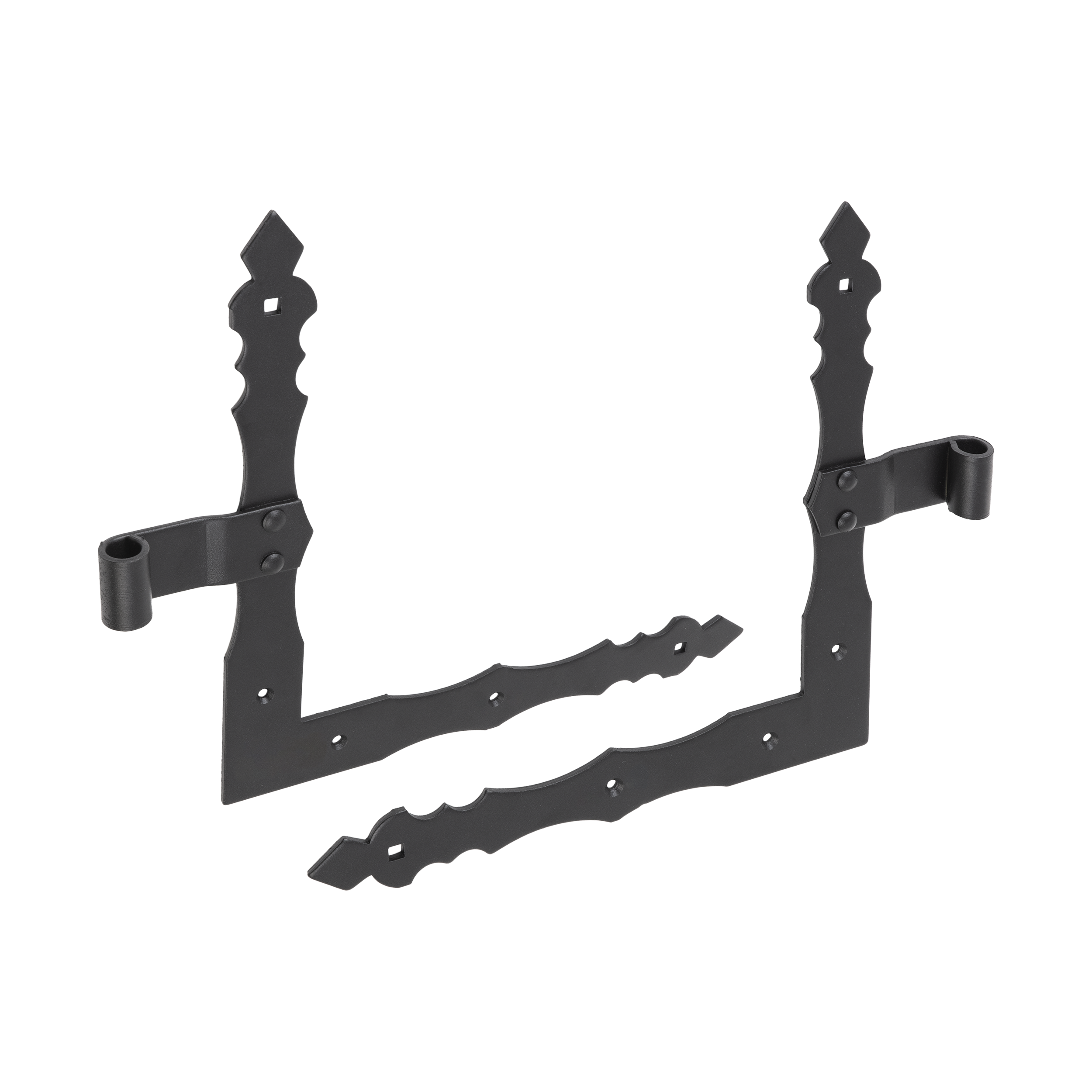 2er-Set Zierwinkelband für Fensterläden - ZNO | schwarz | 300x350 mm | fi 13 mm Set mit 2x dekorativen Eckscharnieren für ZNO 350/13 L+R-Fensterläden, 300 mm, schwarz, 13 mm.