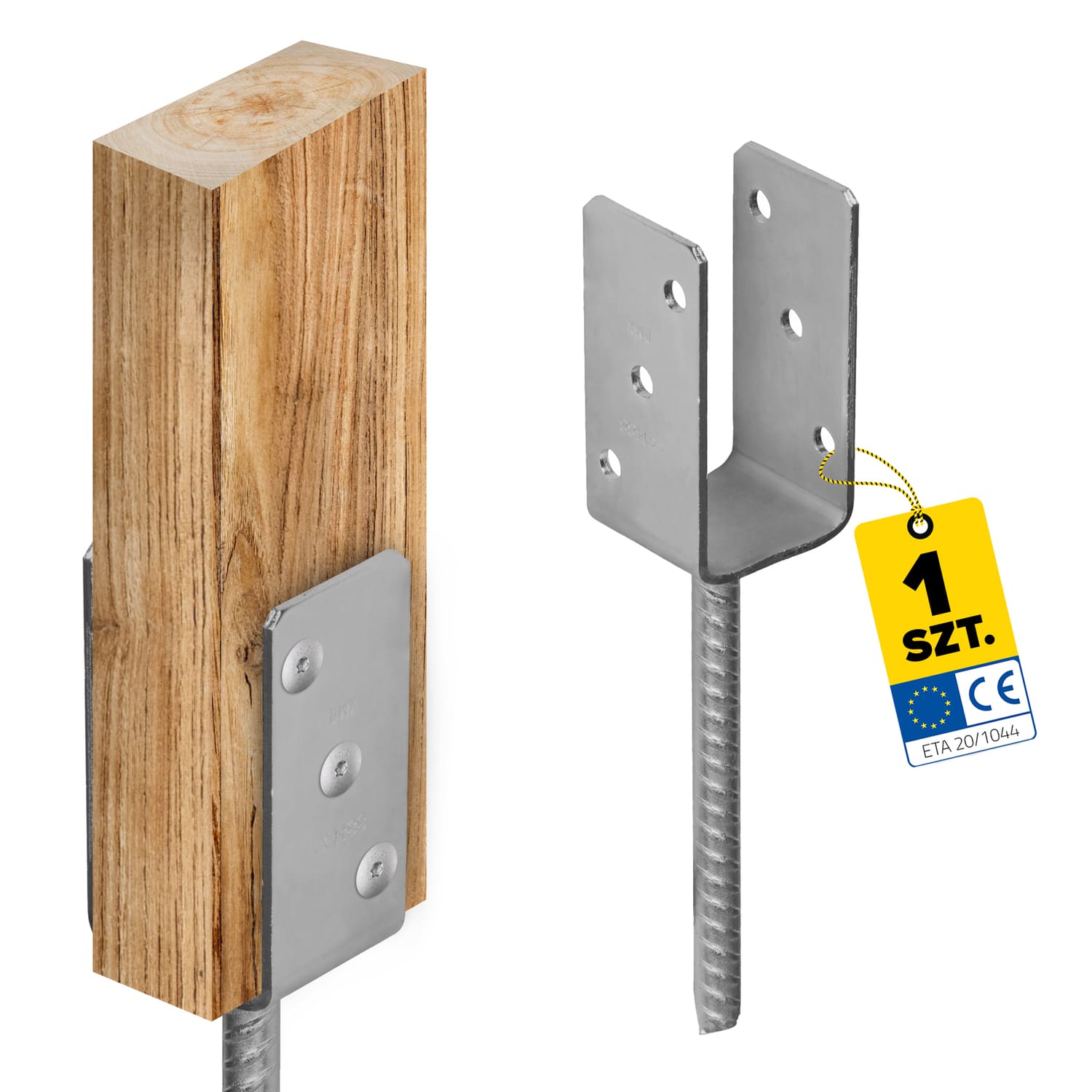 Podstawa słupa kotwa do betonu typ U - PS | 60 mm | Srebrny - Cynk galwaniczny