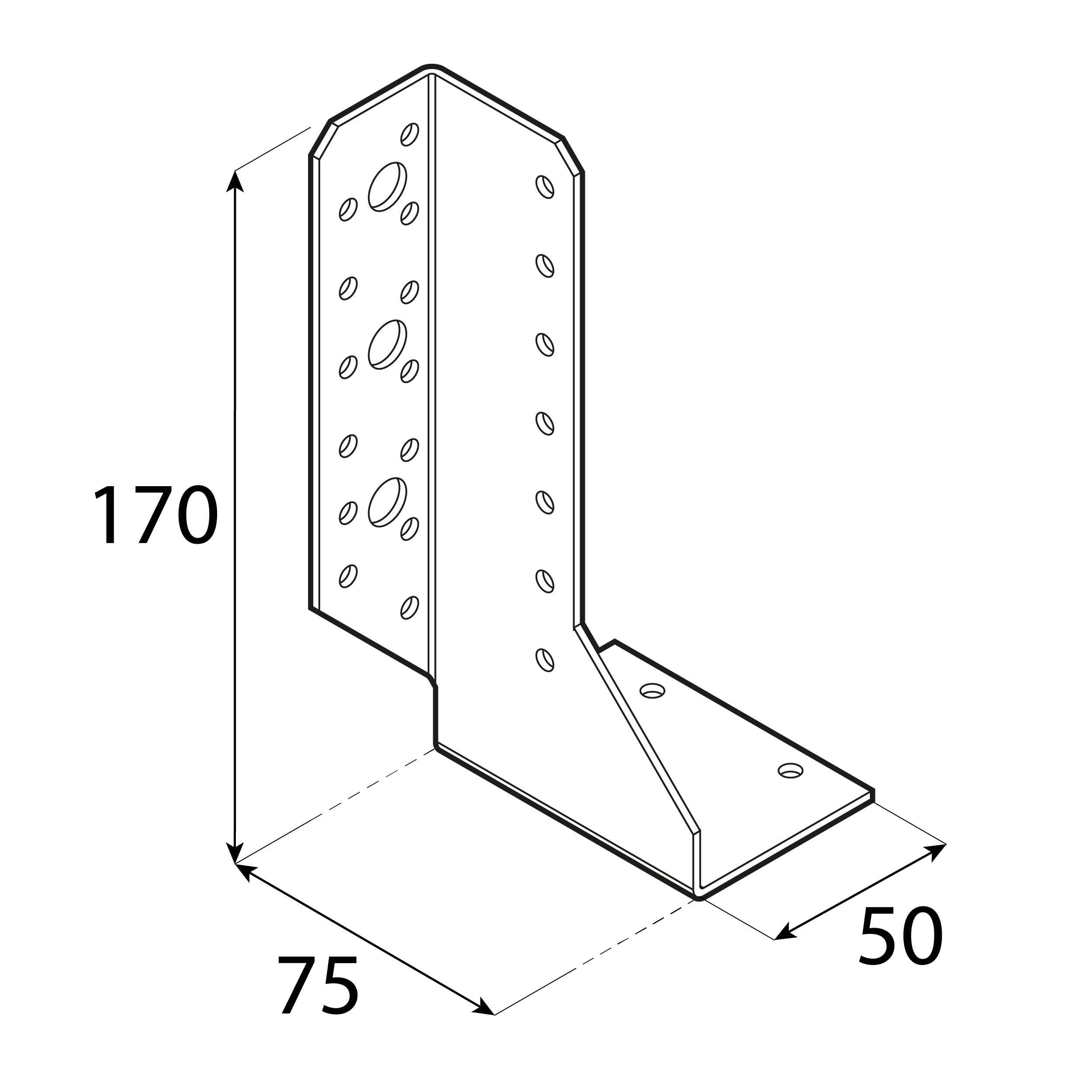 Wieszak belki dzielony lewy - WBD 170 L | 50x170x75 mm | Srebrny