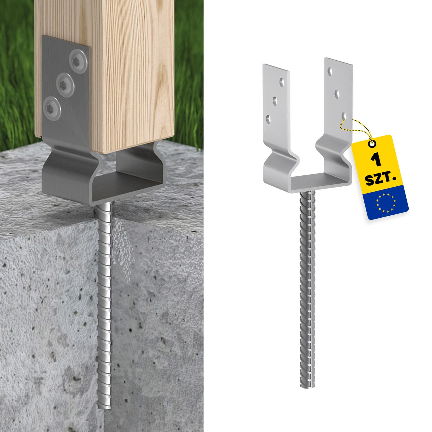 U Pfostenträger zum Einbetonieren mit Balkenauflage Pfostenanker Stützen Betonanker - PSZ | 100 mm | feuerverzinkt Säulenfuß-U-Betonanker mit PSZ-Sattel, 100 mm.