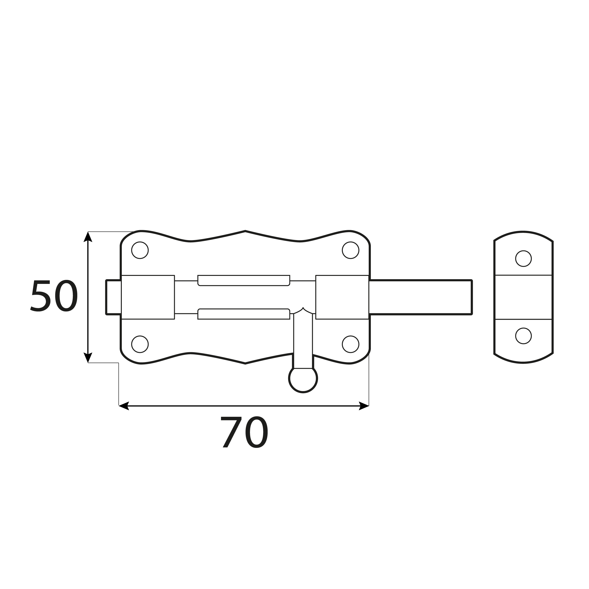 Schlossriegel mit rundem Riegel für Gartentore - WRO | silber | 50 mm Riegelverschluss mit Rundriegel für WRO-Tore, silber, 70 mm, 70x50 mm, Baustahl DC01.