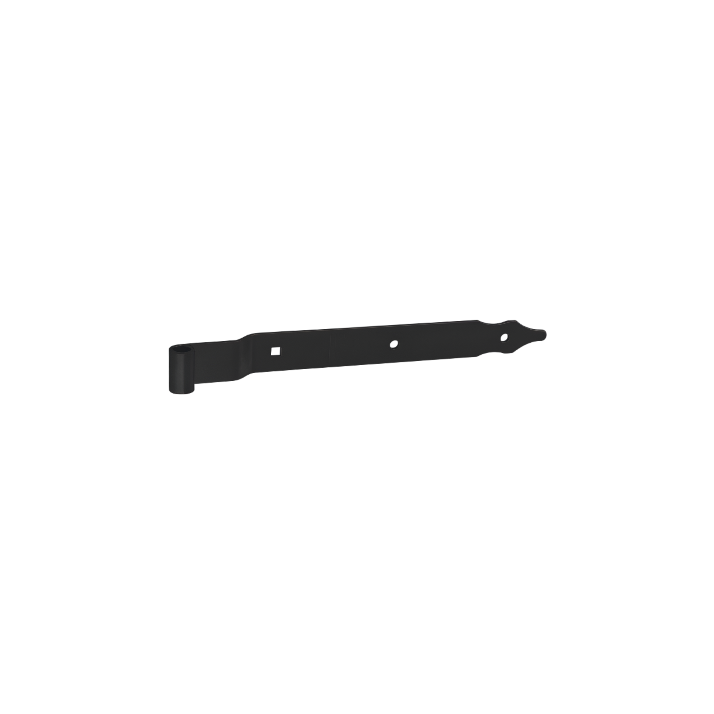 Gekröpftes Ladenband für Tore - ZPK | schwarz | 300 mm | fi 10 mm Versetztes Bandscharnier für ZPK-Tore, schwarz, 300 mm, Durchmesser 10 mm, 300 x 11 x 30 x 3,0 mm, S235-Baustahl.