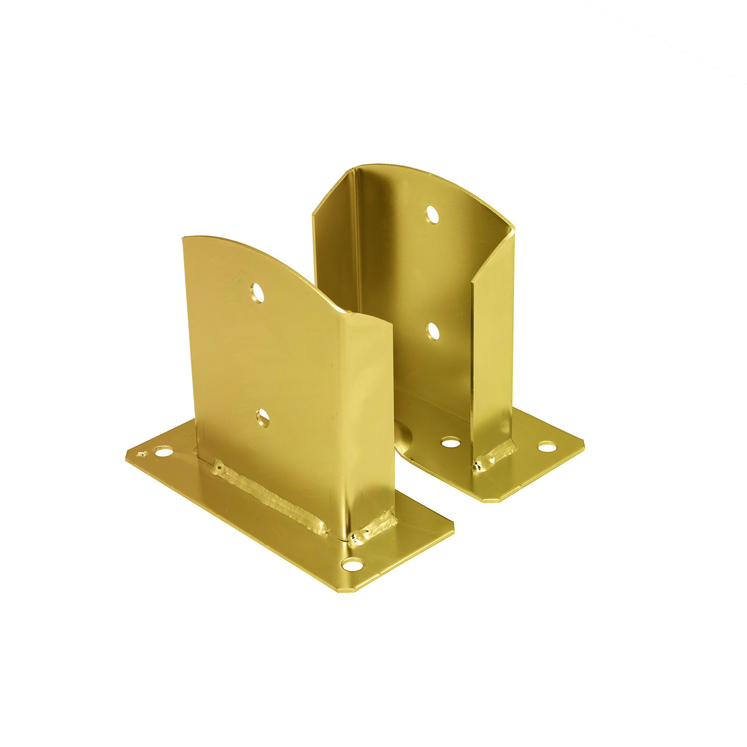 Pfostenträger zum aufdübeln Aufschraubhülse geteilt mit rechteckiger Grundplatte - PSD | 120 mm | Gold Säulenfuß-Spaltanker mit rechteckiger Basis PSD, 120 mm, Gold, 121x150x2,5 mm 2.