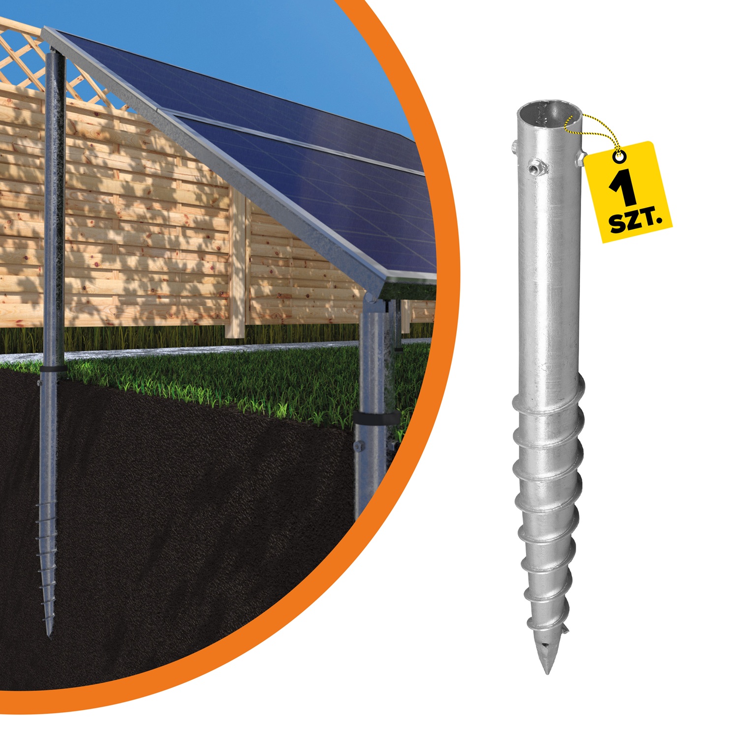 Podstawa słupa wkręcana do gruntu do dużych konstrukcji - PWG | 89x1000 mm