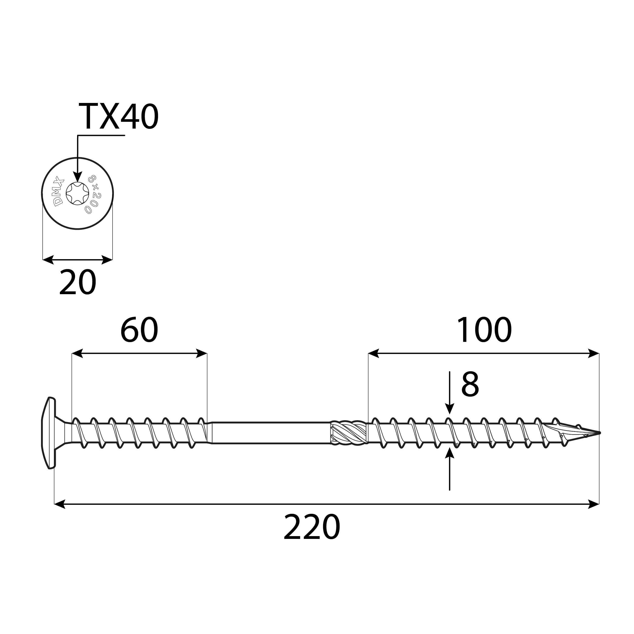 Wkręty do izolacji nakrokwiowej z łbem talerzowym TORX - WKT | 8 x 220 mm | Srebrny | 50 szt Wkręty do izolacji nakrokwiowej z łbem talerzowym TORX - WKT | 8 x 220 mm | Srebrny | 50 szt