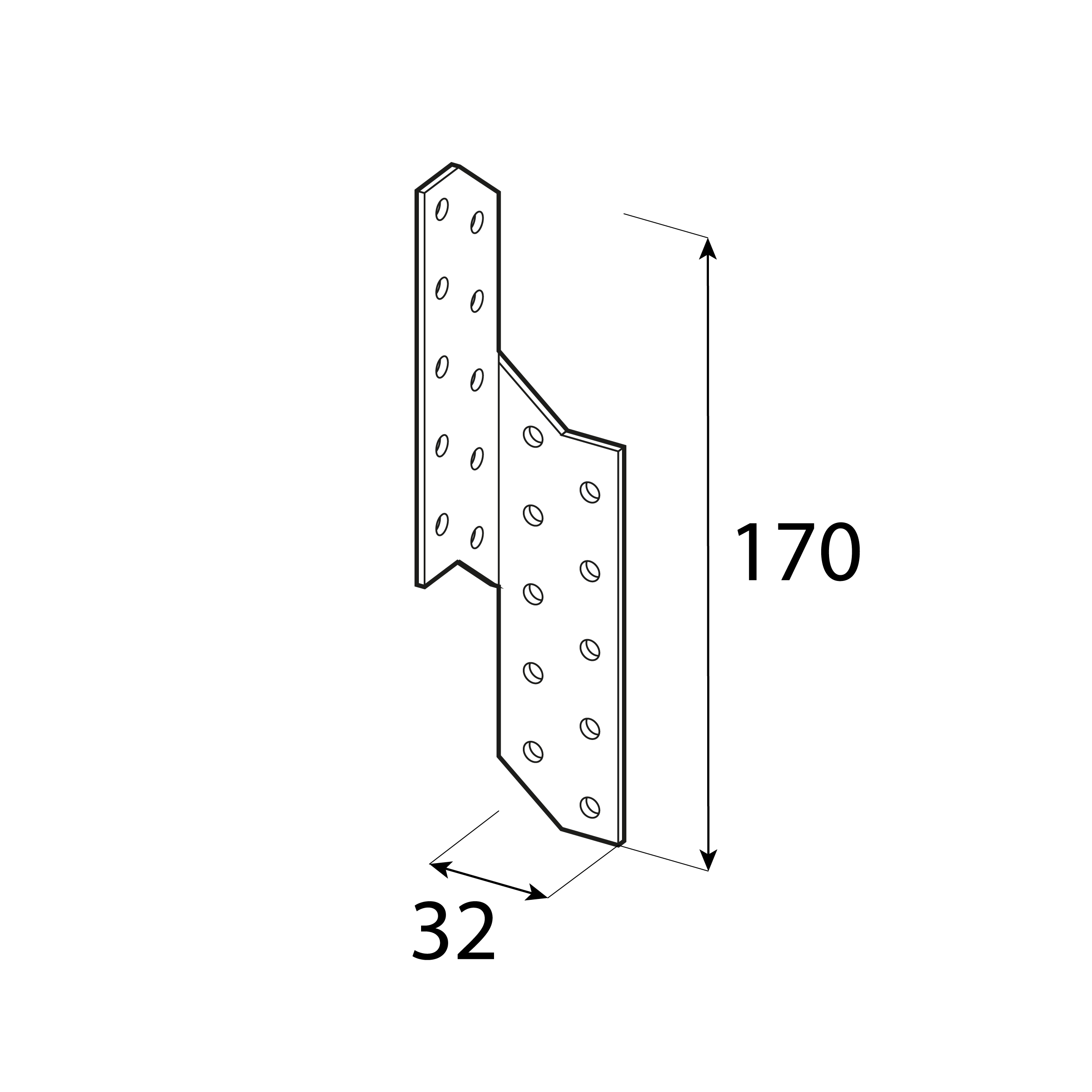 Łącznik krokwiowy prawy - LK 2 | 170x32 mm | 2 mm Łącznik krokwiowy prawy - LK 2 | 170x32 mm | 2 mm