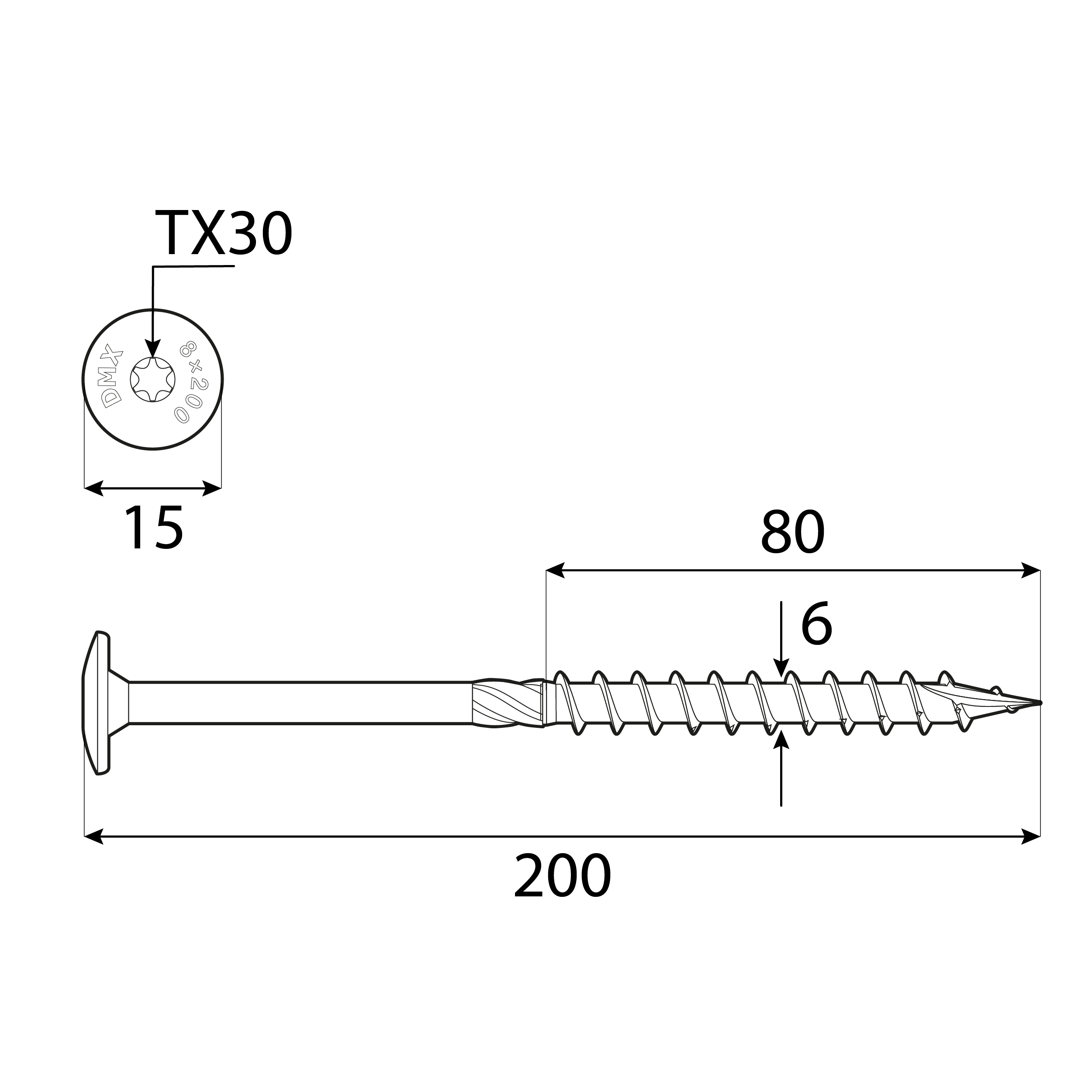 Wkręty ciesielskie do drewna talerzowe TORX - CT | 6 x 200 mm | Złoty | 100 szt