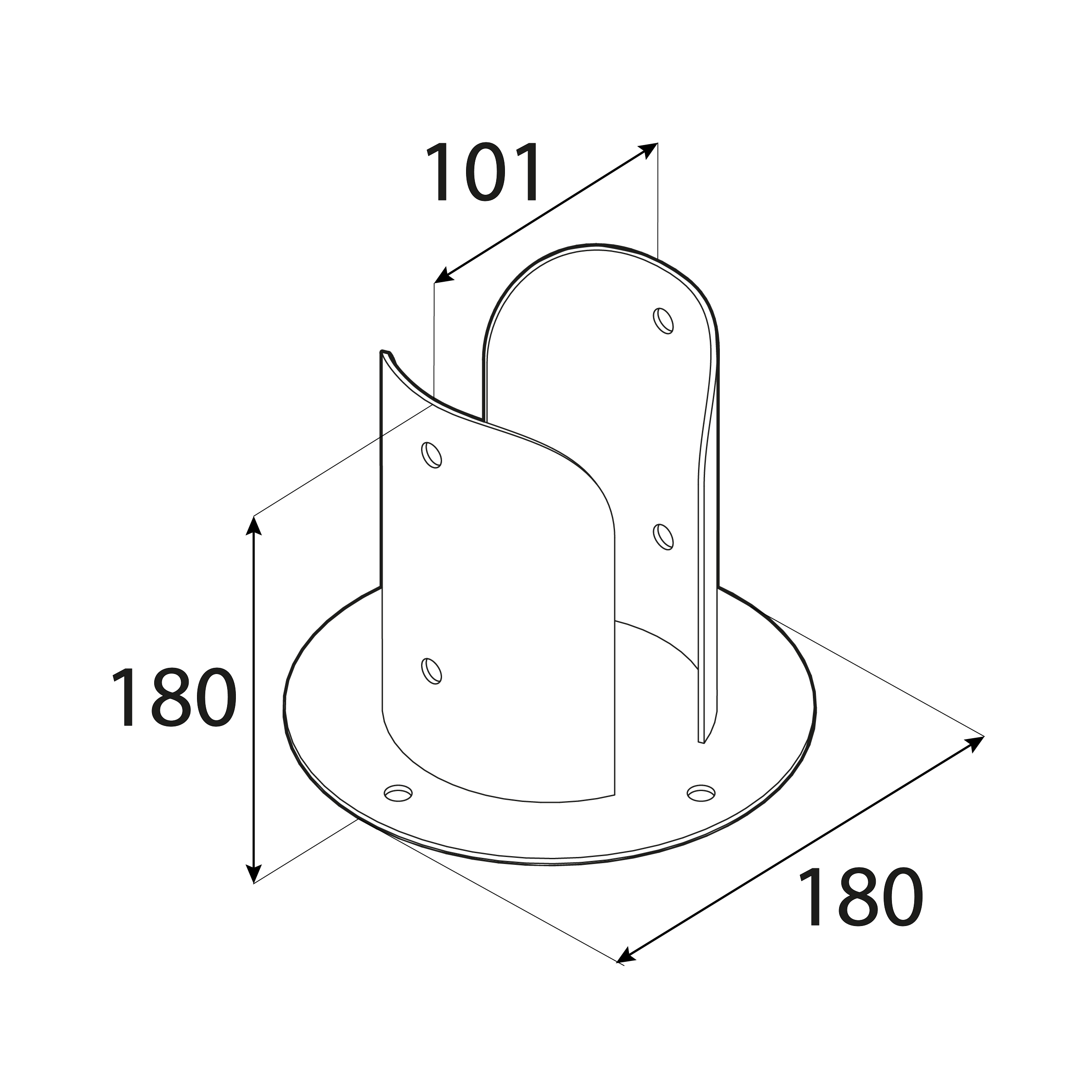 Pfostenträger Stützenfuß rund geteilt mit runder Grundplatte - PSPOD | 100 mm | verzinkt Säulenfuß Rundanker geteilt mit PSPOD Rundfuß, 100 mm, silber, 101x180x2,5 mm 2.