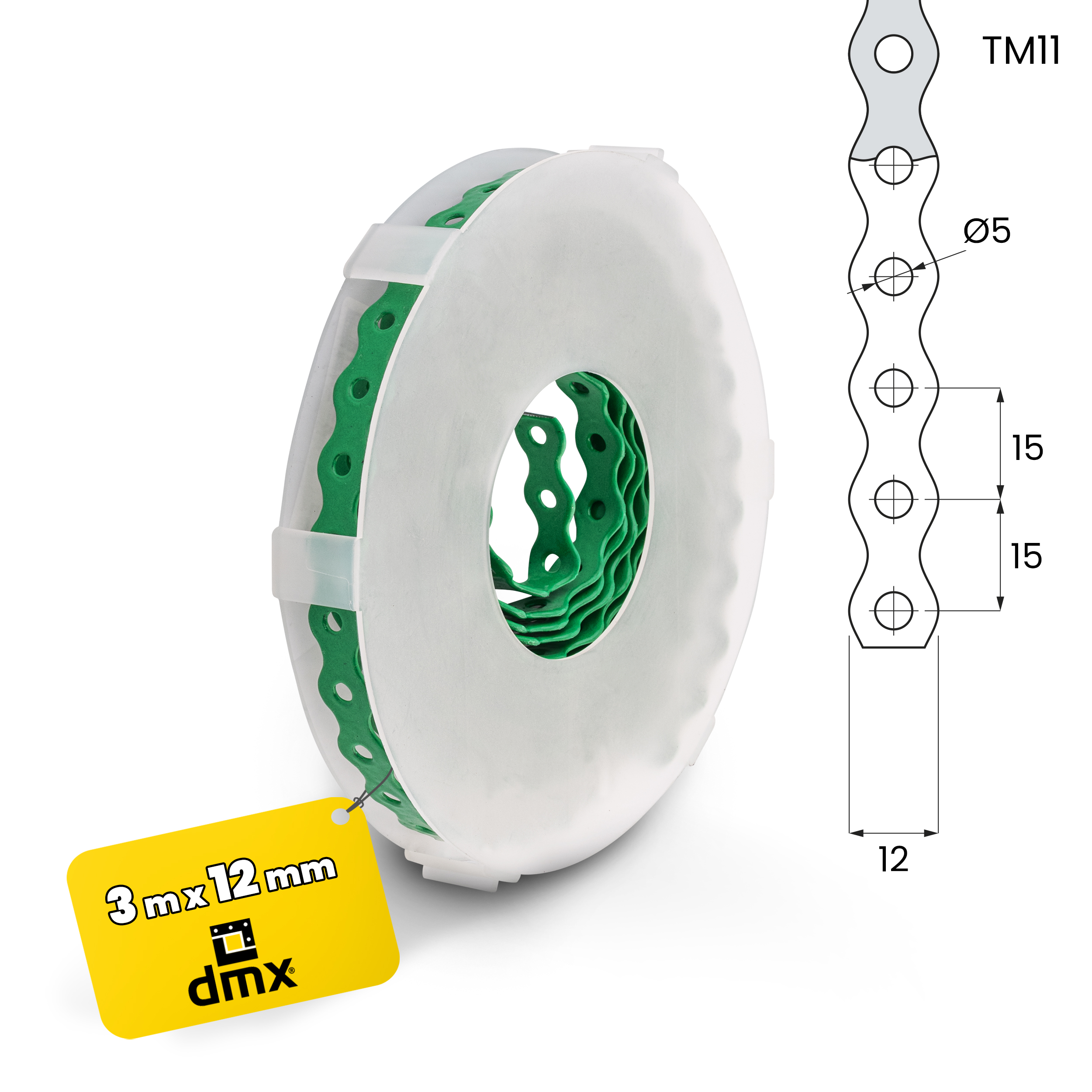 Taśma montażowa perforowana stal - TM 11 | 3 m | Zielony | TM 11