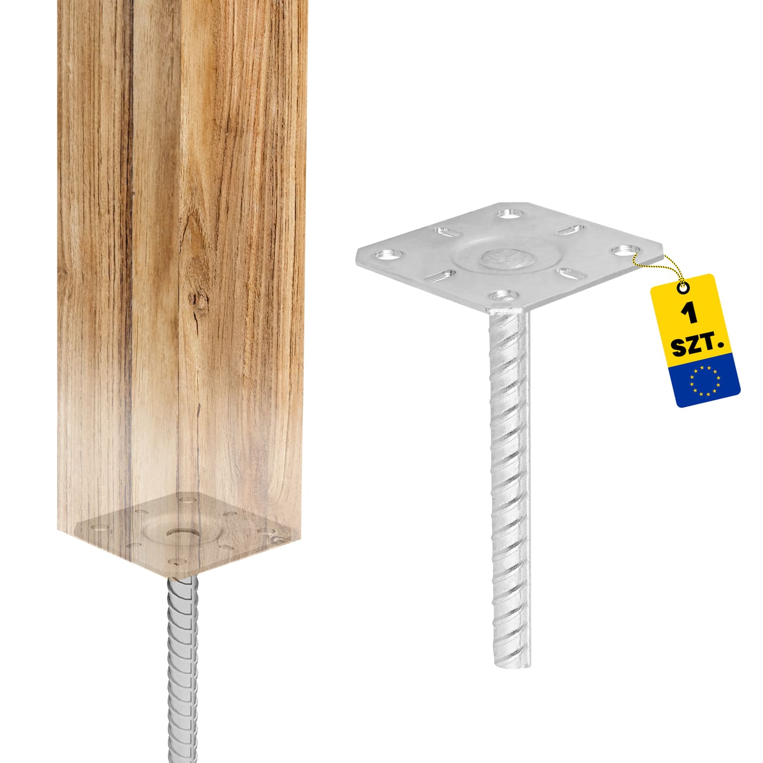 Flacher Pfostenträger zum Aufdübeln Pfostenanker Stützen Betonanker - PPS | 80-90 mm | verzinkt Mastfuß, Flachbetonanker PPS, 80-90 mm, 80x202 mm, Produktfoto.