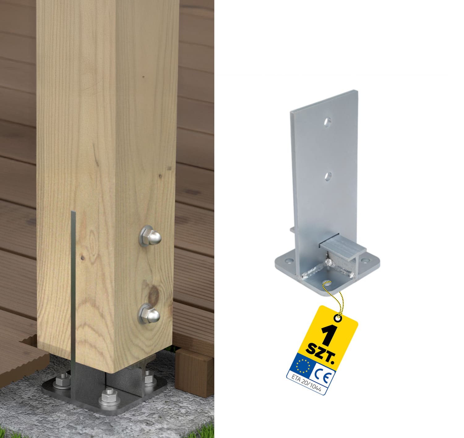 Podstawa słupa kotwa przykręcana do betonu  typu T wpuszczana mocna - PUW | 140 mm | Srebrny