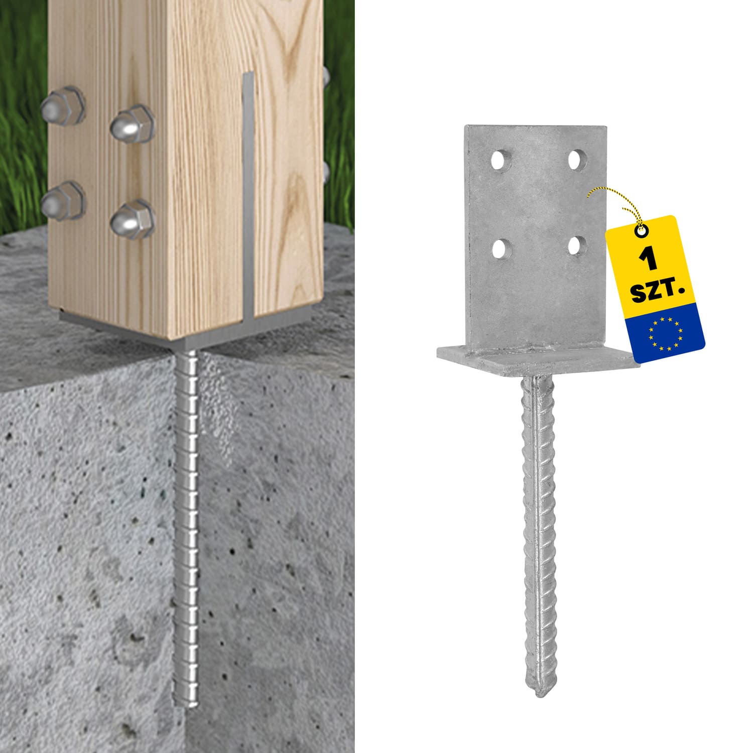 T Pfostenträger zum Einbetonieren versenkt Pfostenanker Stützen Betonanker - PSW | 90 mm | feuerverzinkt PSW-T-Pfosten-Einbausockel, 90 mm.