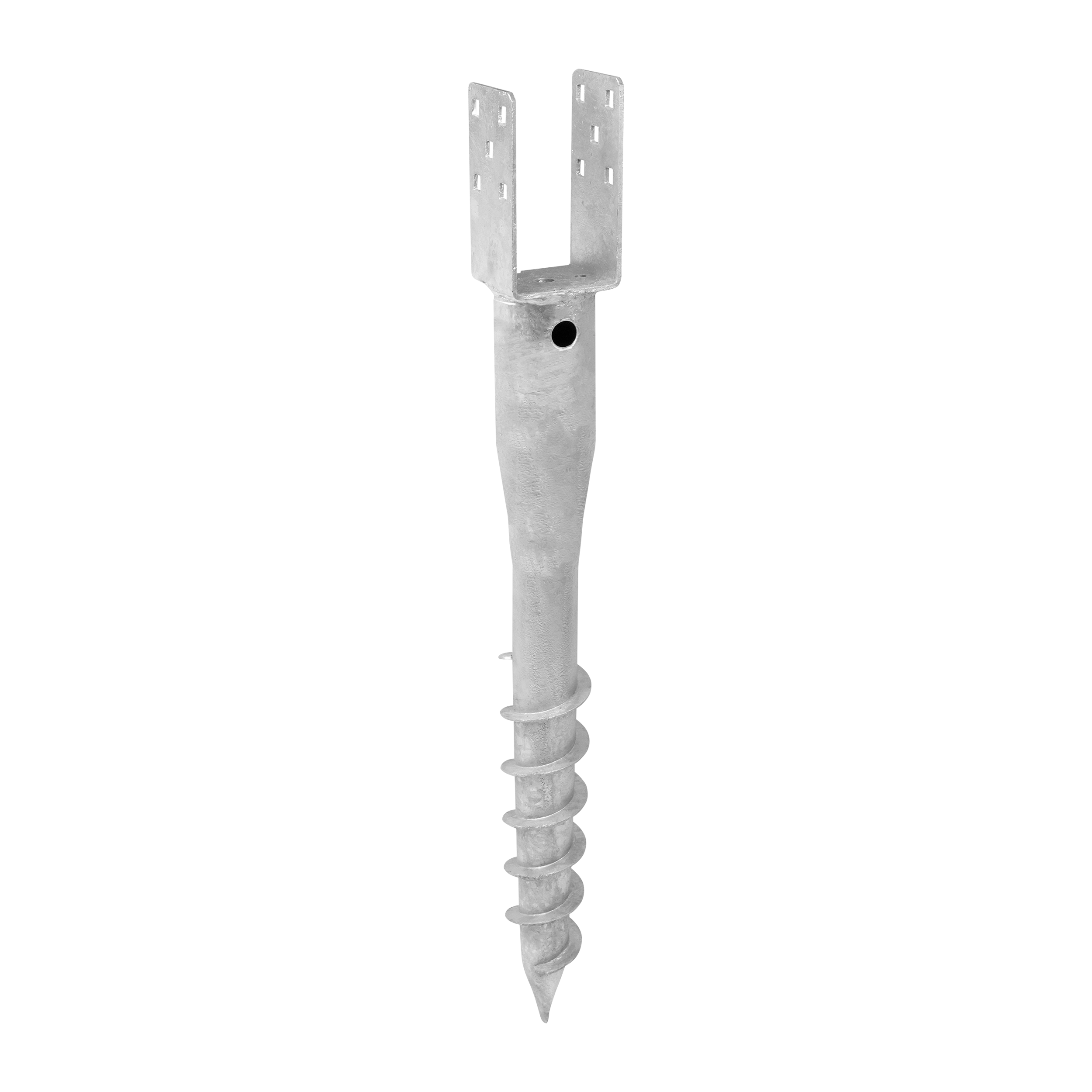 Erdanker – im Boden verschraubter Mastfuß, PWU-Bohrer, 70x685 mm, 70x685x1,8 mm, Baustahl S235, silber.
