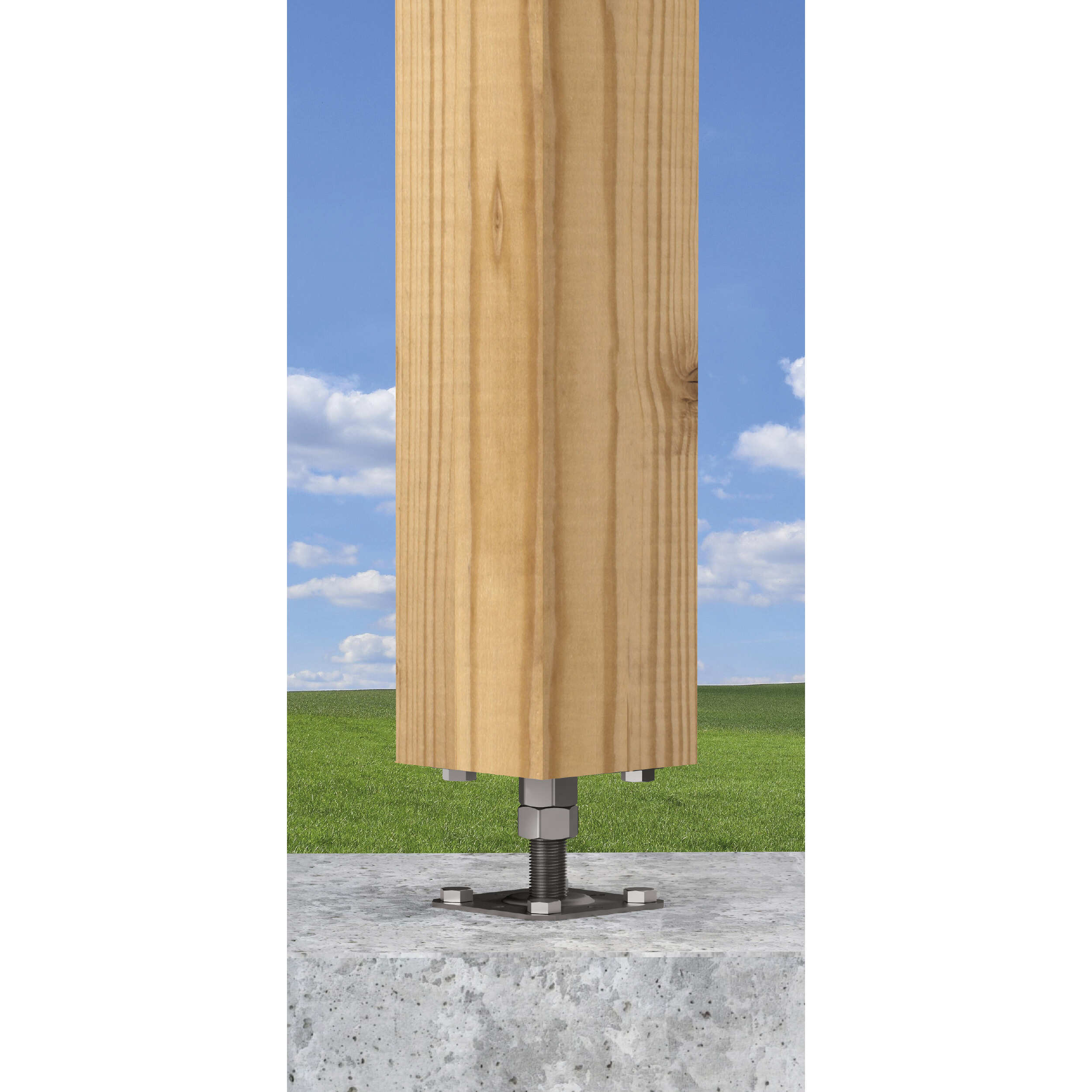 Pfostenträger verstellbar zum aufdübeln Anker mit Gewinde M20 - PSR |80x250 mm | verzinkt Flacher Gewindeanker für Mastfuß, höhenverstellbar, PSR, 80 x 250 mm, M20, silberfarben.