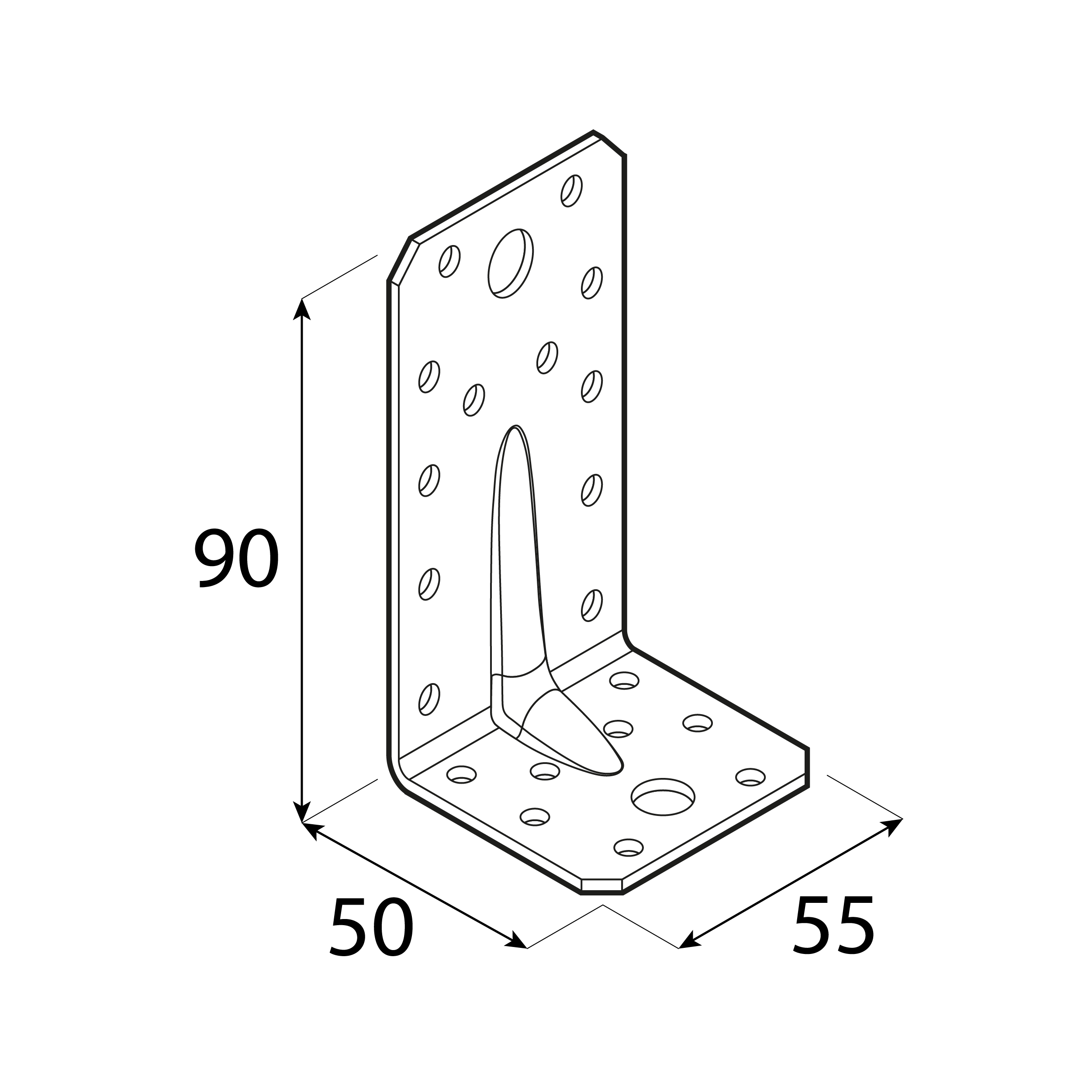 Kątownik ciesielski wzmocniony z przetłoczeniem - KP 3 | 90x50x55 mm | 2,5 mm Kątownik ciesielski wzmocniony z przetłoczeniem - KP 3 | 90x50x55 mm | 2,5 mm