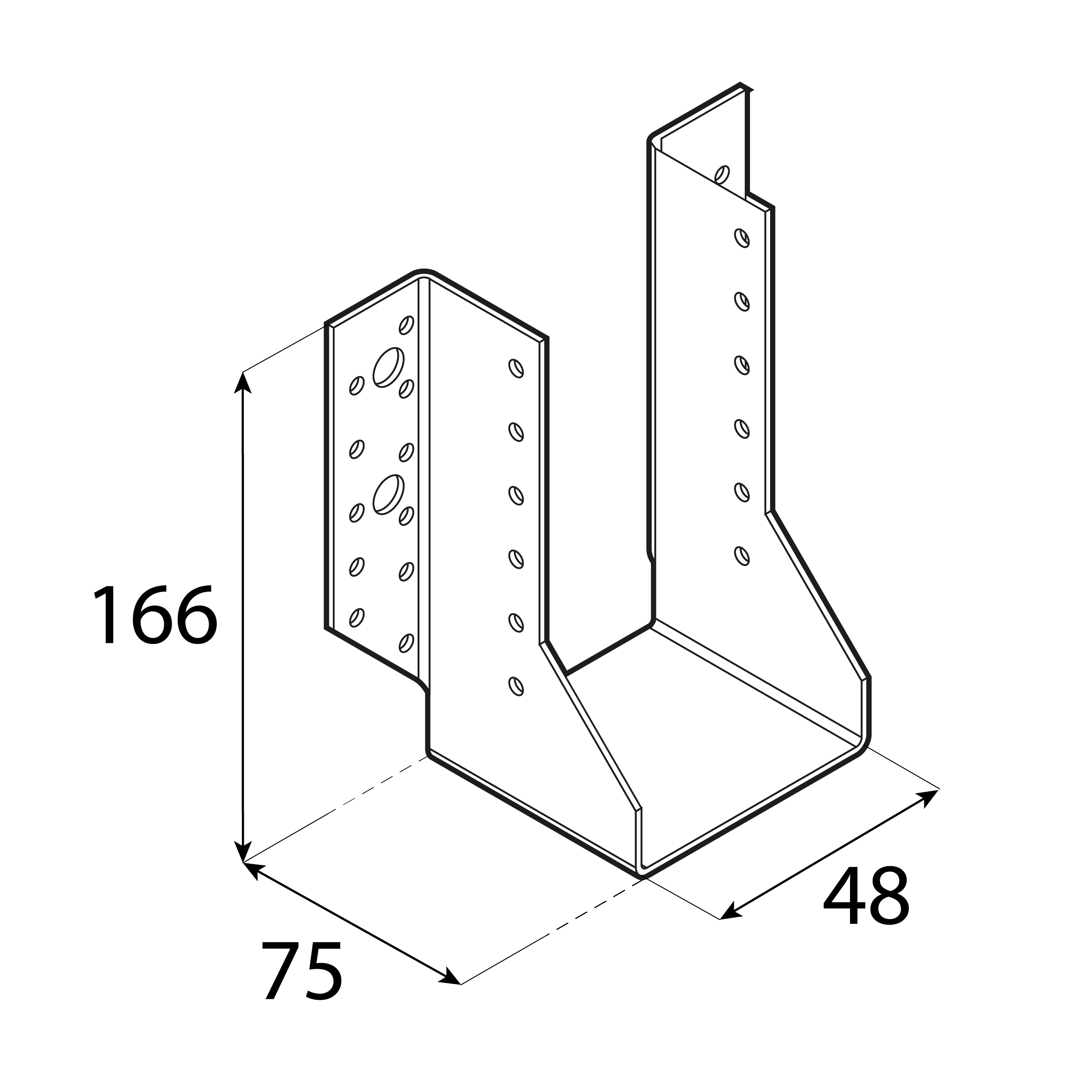Balkenschuh Balkenträger Trägerschuh Holzverbinder - WB 55 | 48x166x75 mm | feuerverzinkt Balkenaufhänger Holzbalkenhalter WB 55, 48x166x75 mm, silber, 48x166x75x2,0 mm, Baustahl DX51D 2, Schuss 1.