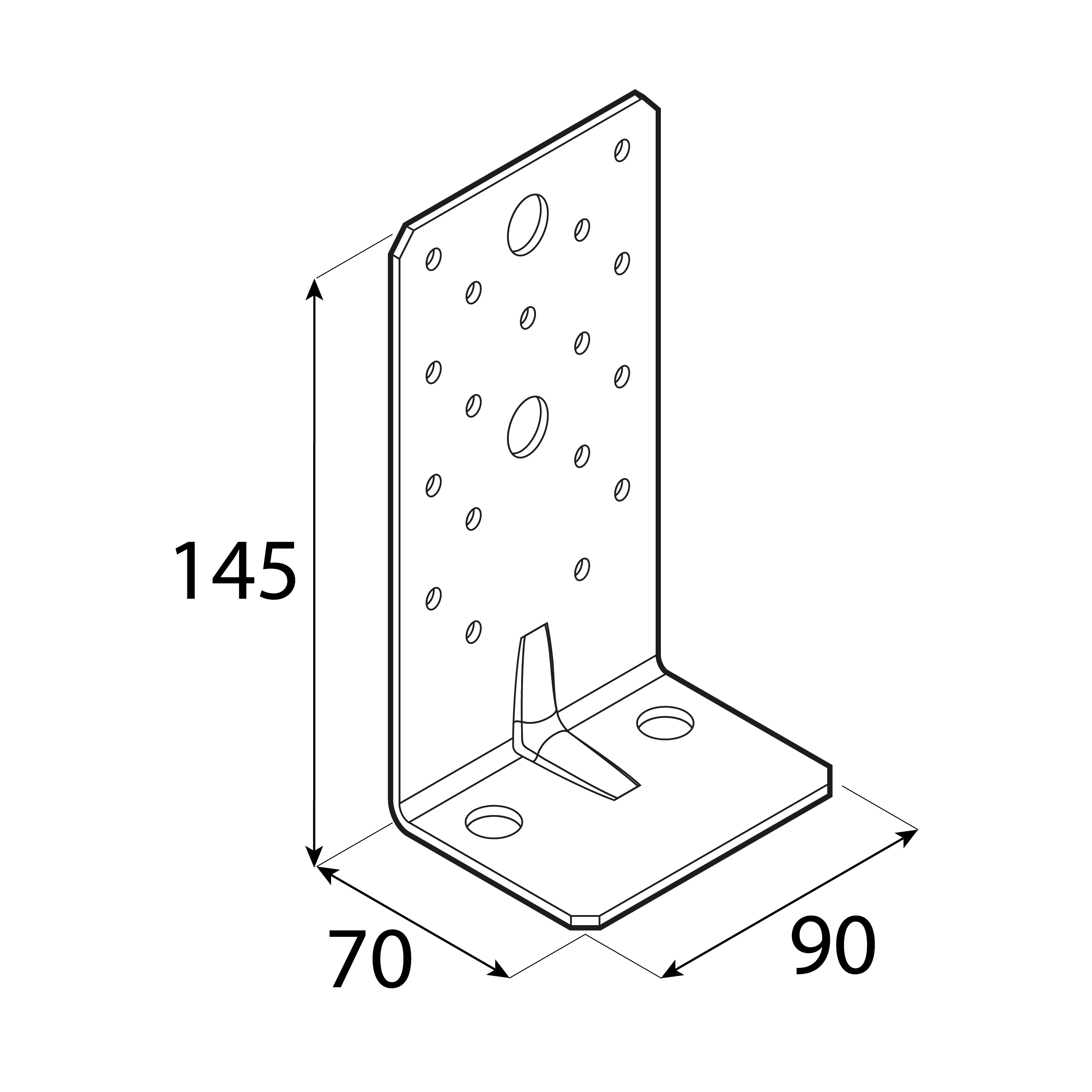 Kątownik ciesielski wzmocniony z przetłoczeniem - KP 8 | 145x70x90 mm | 2,5 mm