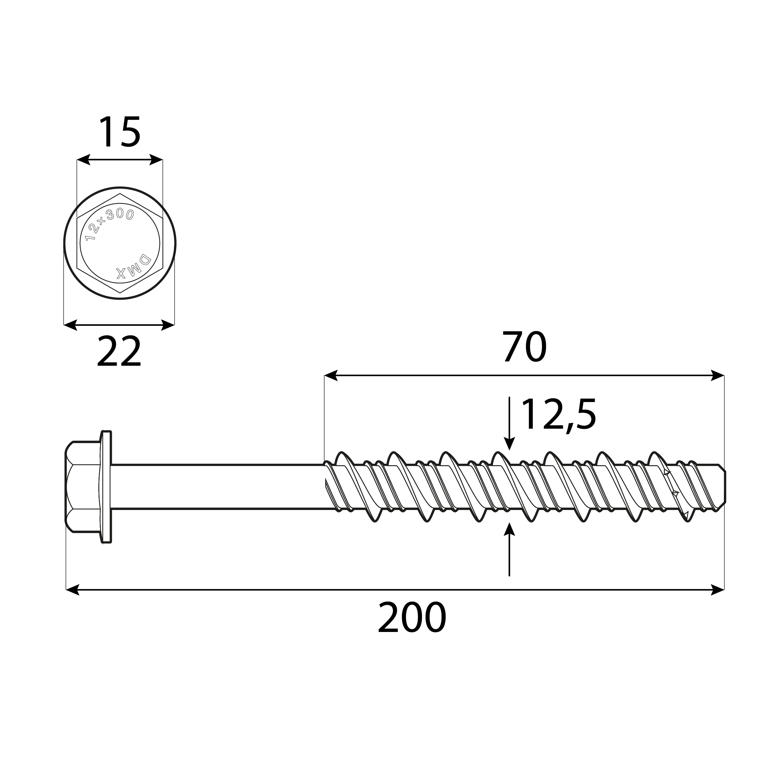 Betonschrauben Sechskantkopf Zinklamelle - PBW | 12,5 x 200 mm | verzinkt | 20 Stk. Betonschrauben mit Sechskantkopf PBW, 12,5x200 mm, silber, 20 Stk., 5x200 mm, gehÀrteter Kohlenstoffstahl 2, Schuss 1.
