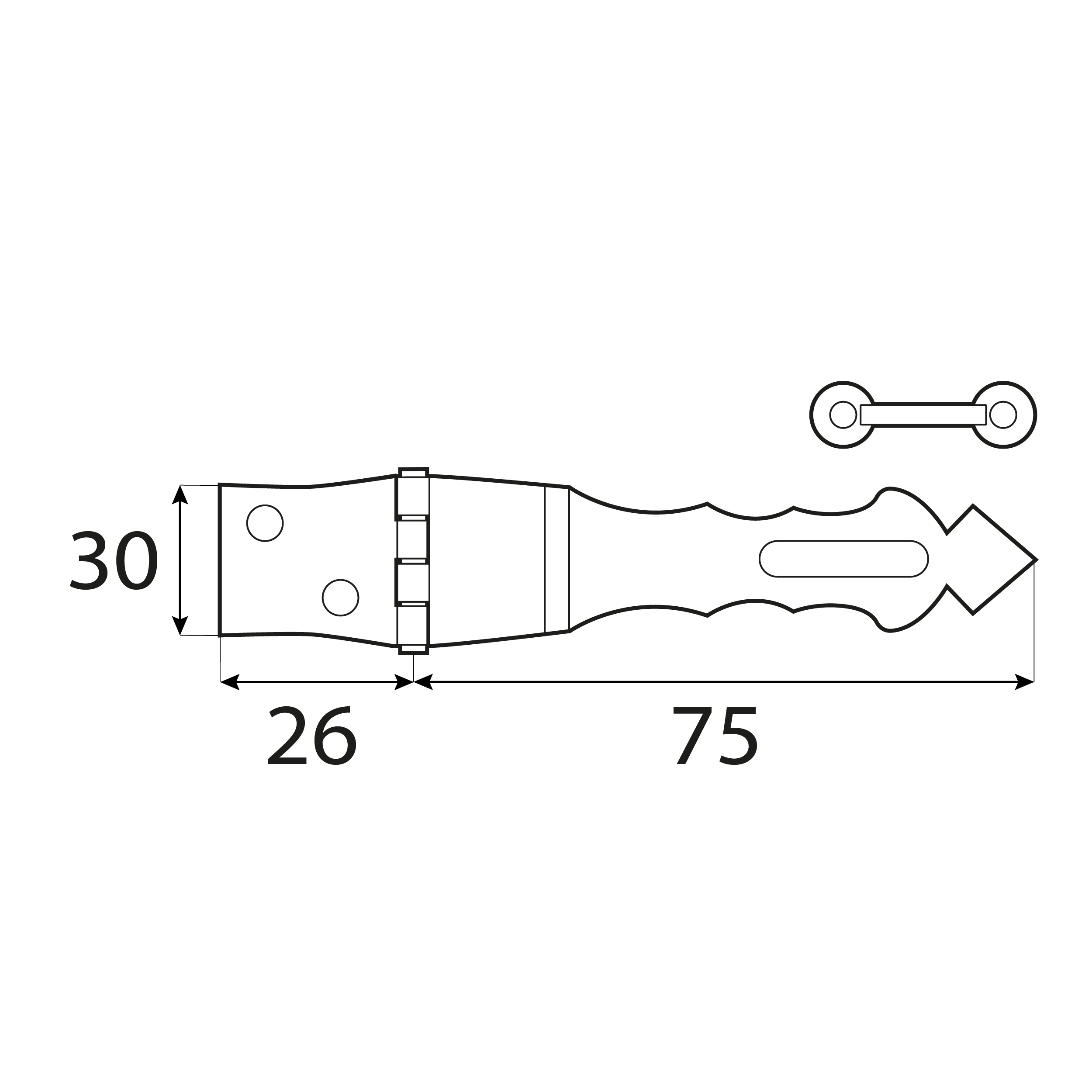 Dekorative Überfalle - ZOZ | verzinkt | 75 mm Zierscharnier mit Verschluss ZOZ, Gold, 75 mm, 75x30x2,0 mm, Baustahl DC01 2.