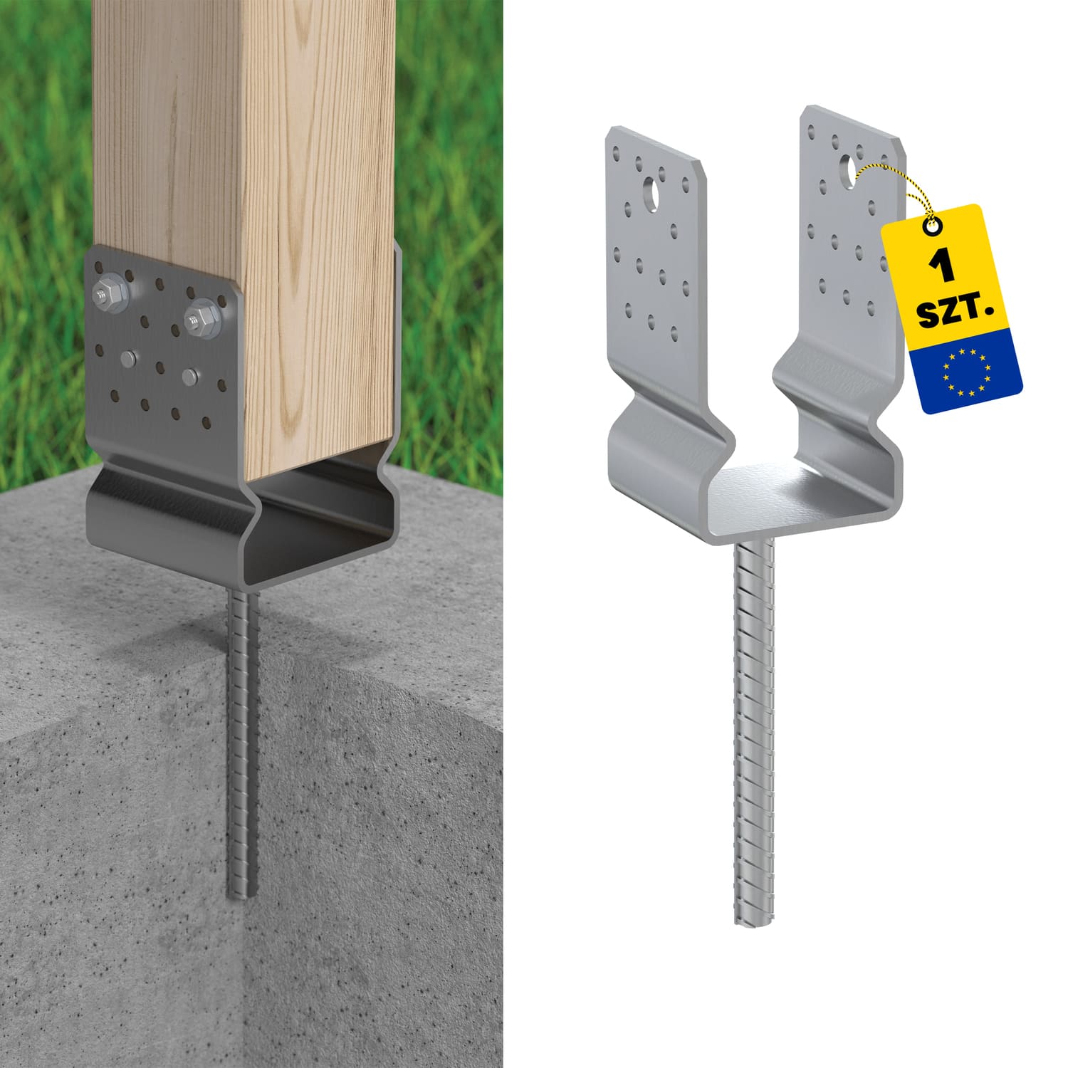 U Pfostenträger zum Einbetonieren Mehrpunkt mit Sattel Pfostenanker Stützen Betonanker - PSSZ | 80 mm | feuerverzinkt Säulenfuß, Mehrpunkt-U-Anker mit PSSZ-Sattel, 80 mm.
