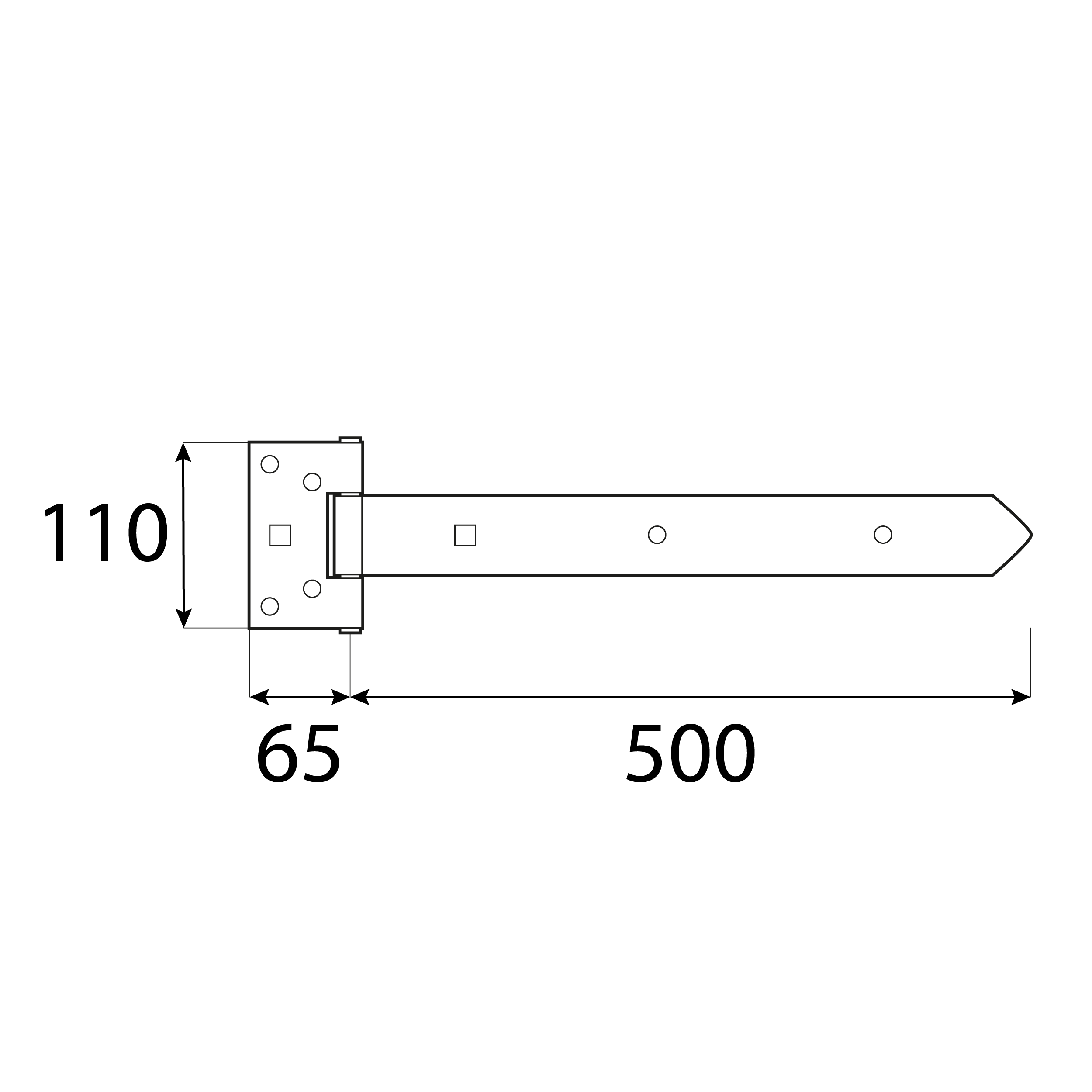 Zawias bramkowy długi do bramy furtki okiennic - ZBW 500 | 500 mm | Czarny Zawias bramkowy długi do bramy furtki okiennic - ZBW 500 | 500 mm | Czarny