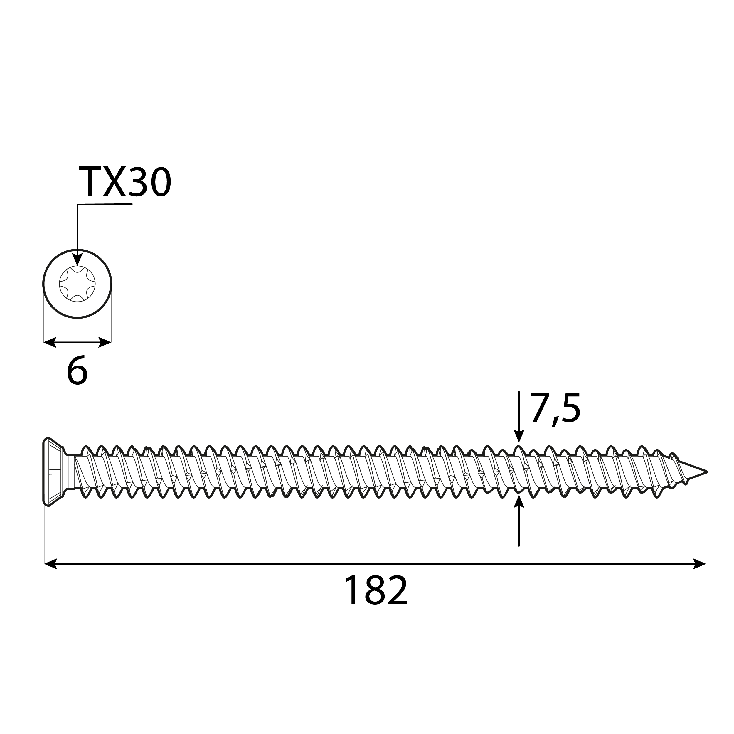 Rahmenschrauben Senkkopf TORX Vollgewinde - CBS | 7,5 x 182 mm | verzinkt | 100 Stk. TORX CBS Senkkopf-TĂŒrrahmenschrauben, 7,5x182 mm, Silber, 100 Stk., 5x182 mm, gehĂ€rteter Kohlenstoffstahl 2.