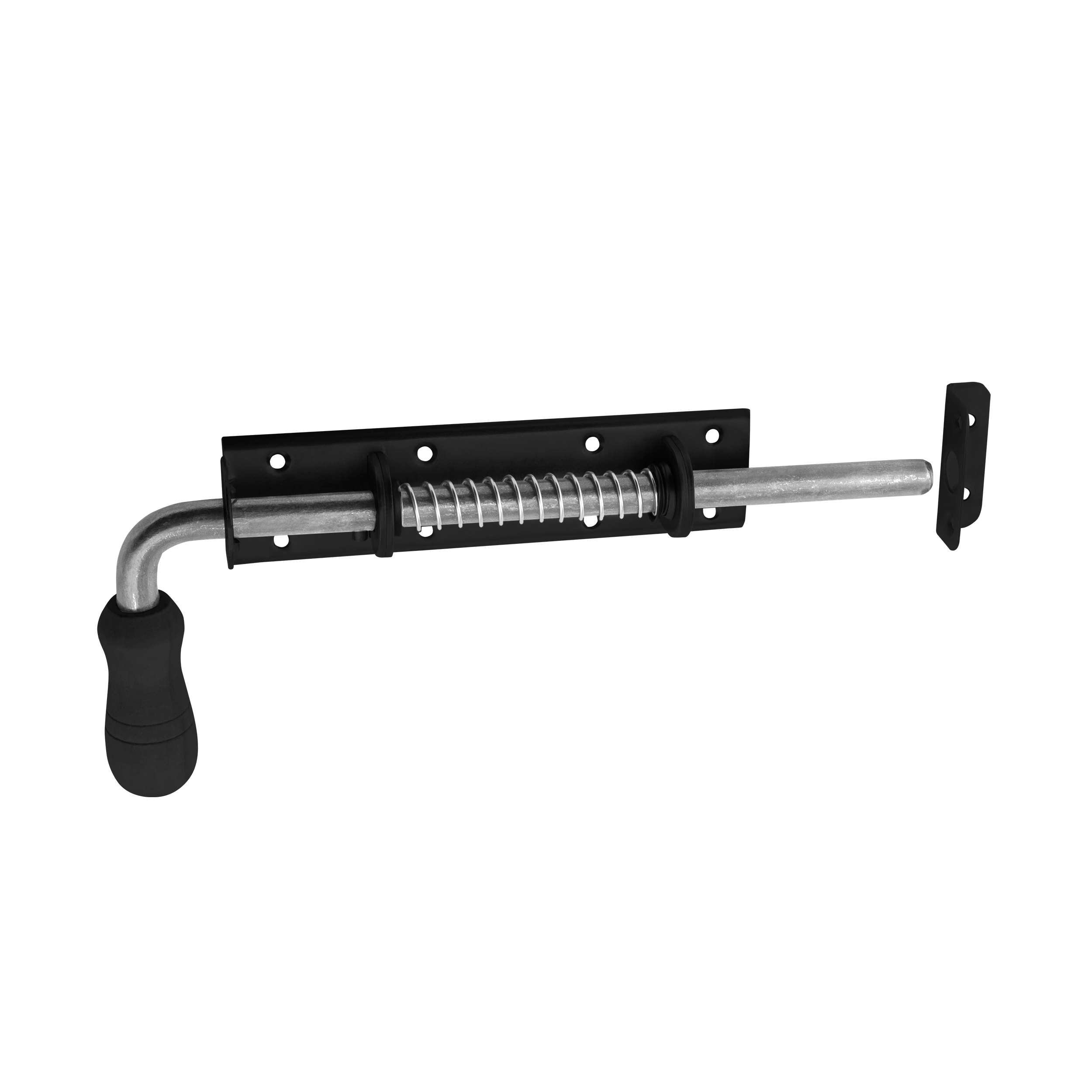 Runder Federriegel mit Holzgriff Bolzenriegel - WSP | schwarz | 300 mm Federriegel mit Holzgriff rund WSP, schwarz, 300 mm, 300x190x50 mm, DC01 Baustahl.