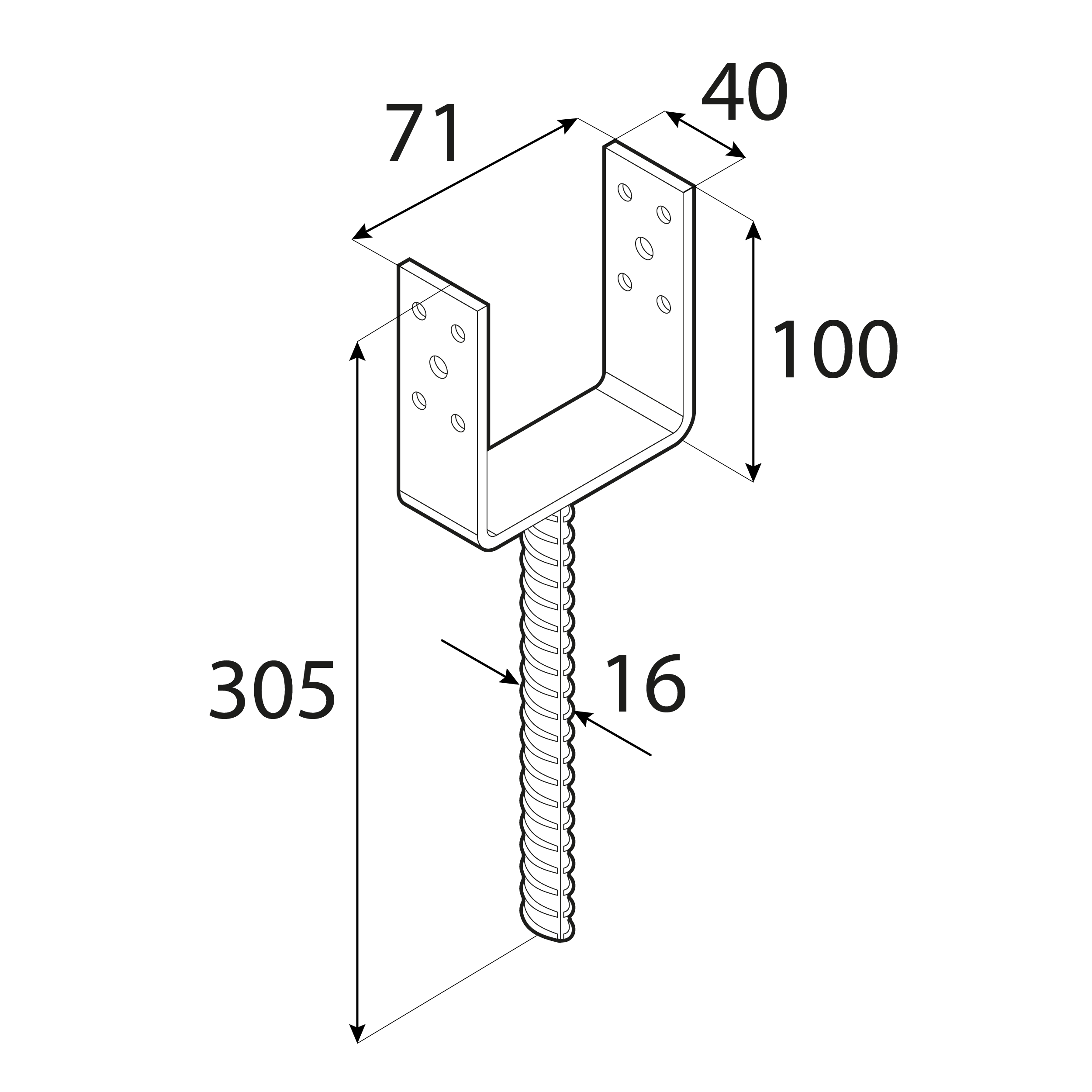 Podstawa słupa kotwa do betonu typ U lekka - PSL |70 mm | Srebrny