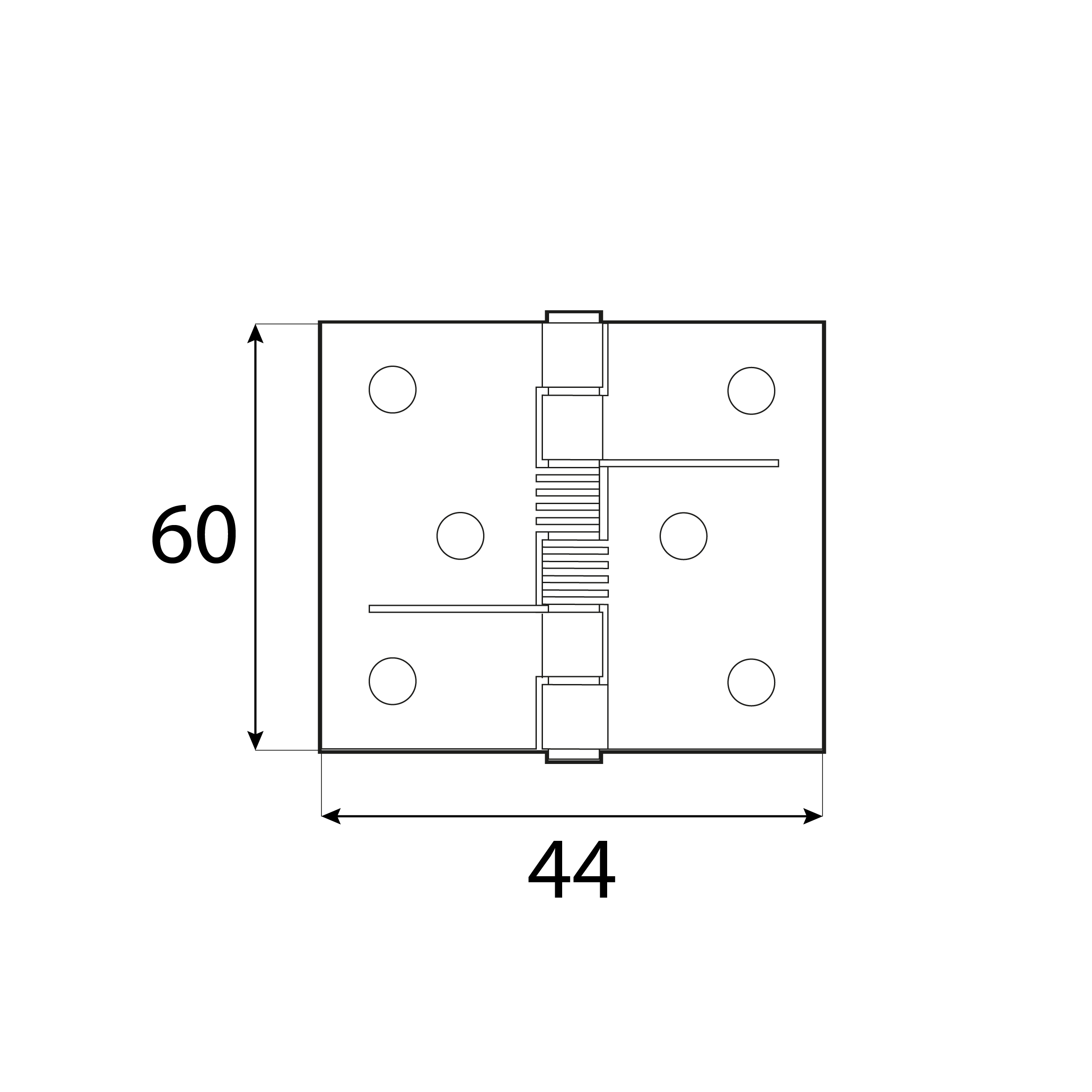 Zawias płaski budowlany samozamykający ze sprężyną - ZSS 60 | 44 mm | Czarny | 60 mm