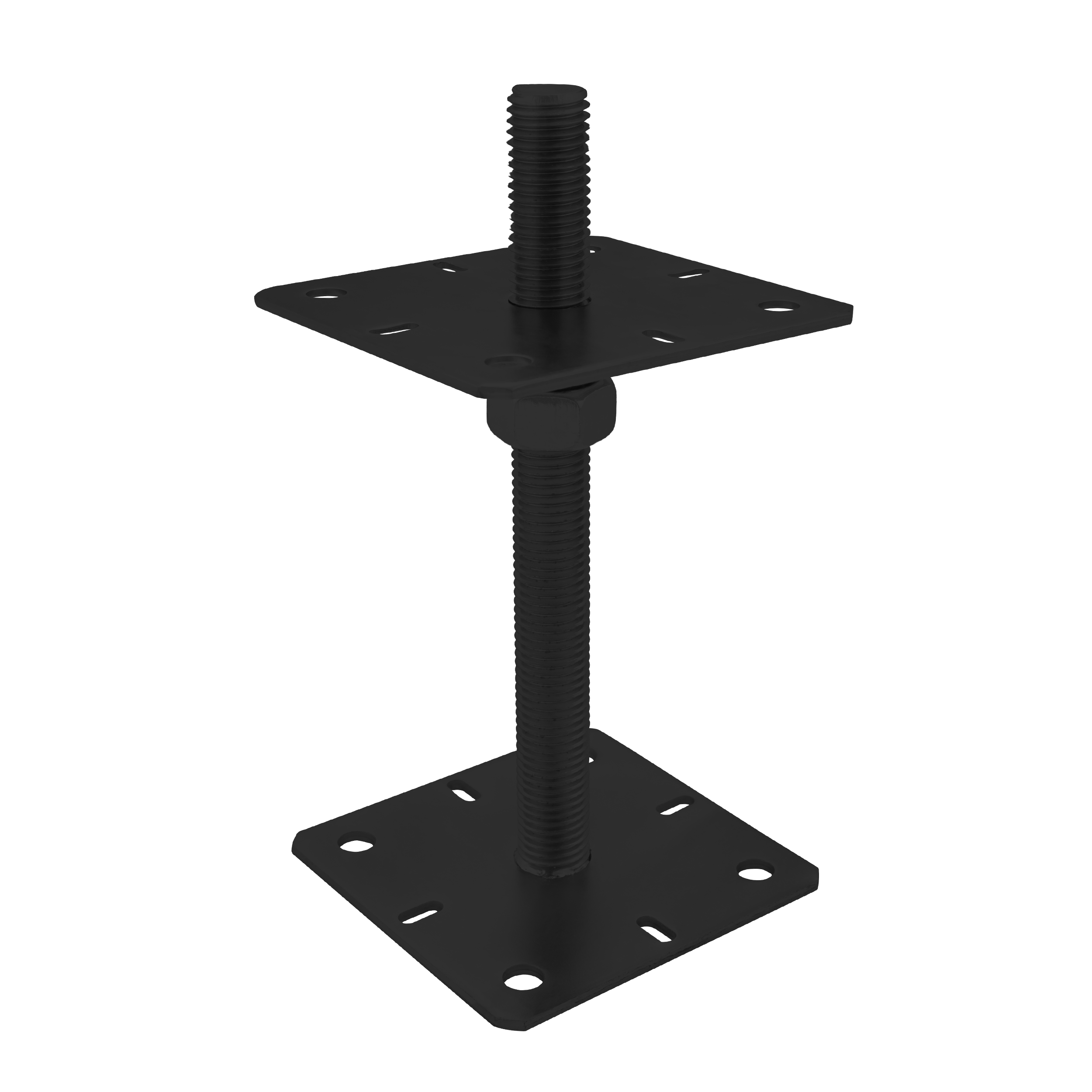 Pfostenträger verstellbar zum aufdübeln Anker mit Gewinde M24 - PSR |130x250 mm | Schwarz Flacher Gewindeanker für Mastfuß, höhenverstellbar PSR, 130x250 mm, M24, schwarz, Winkel 1.