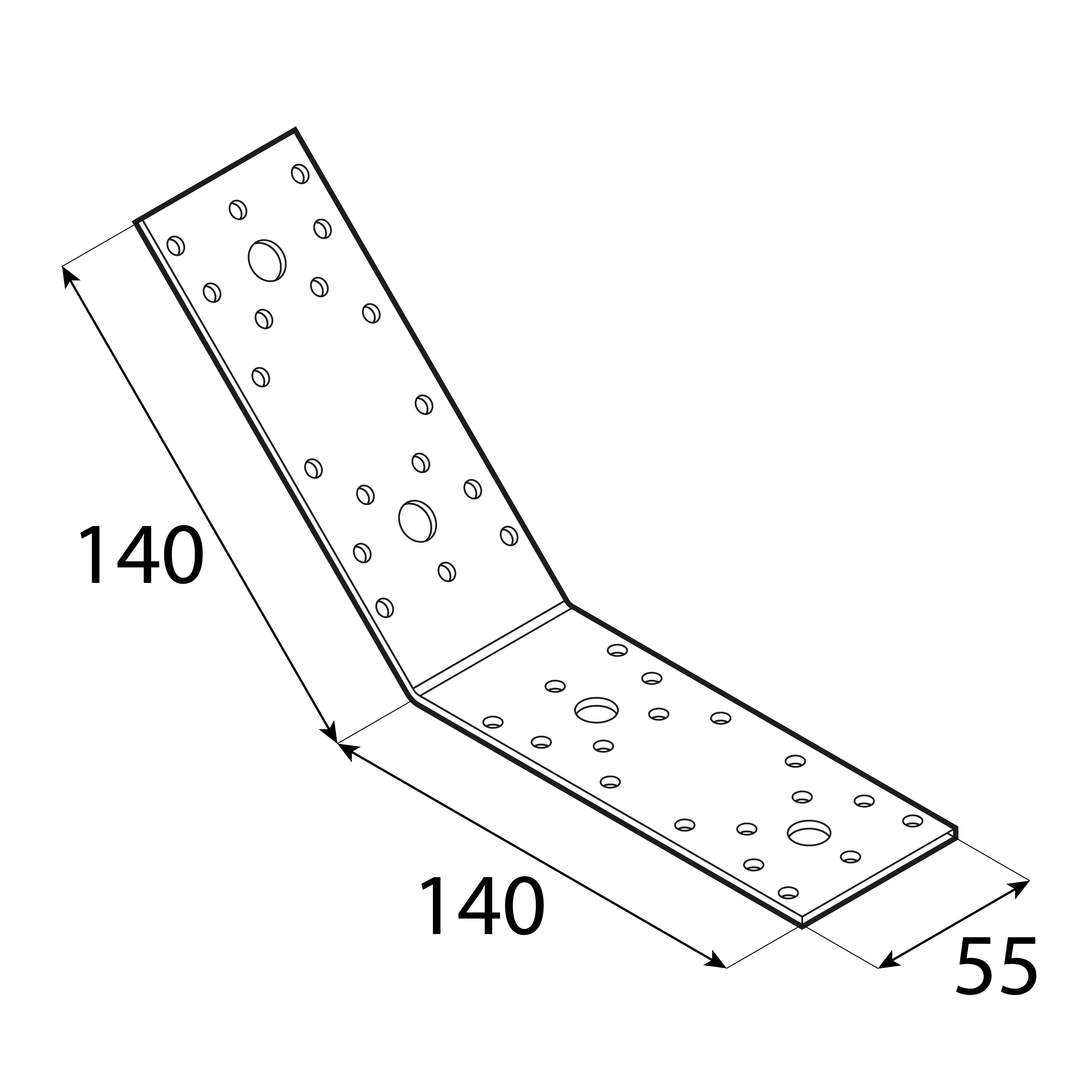 Winkelverbinder 135° gleichschenklig Schräganschluss Holzverbinder feuerverzinkt - KLR 6 | 140x140x55 mm | 2,5 mm Zimmermannswinkel 135⁰ gleichschenklig KLR 6, 140x140x55 mm, 2,5 mm, 140x140x55x2,5 mm, silber, DX51D Baustahl, Schuss 2.