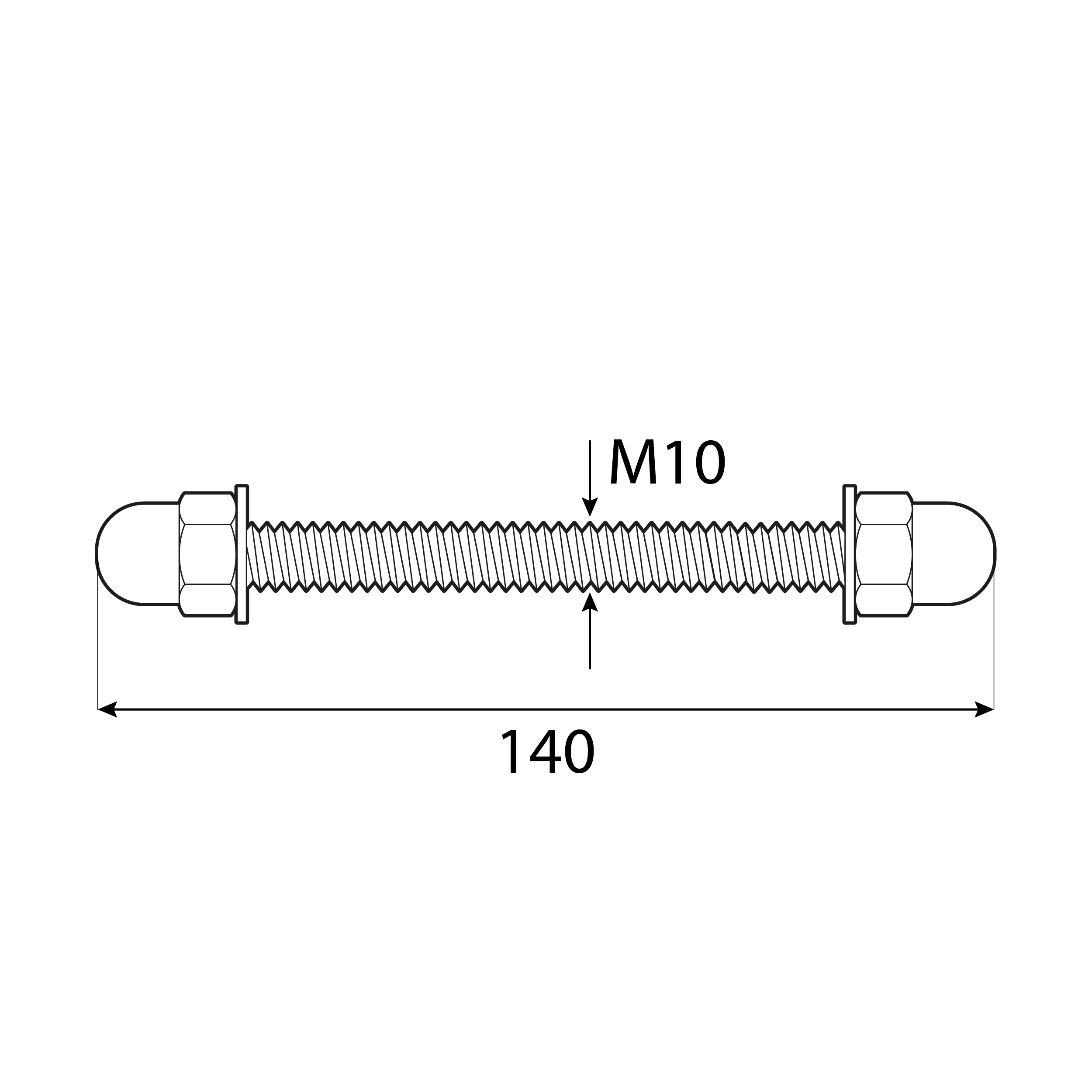 Gewindestange mit Muttern für Pfostenträger - PNP | M10 x 140 mm | verzinkt | 5 Stk. Gewindestange mit Muttern für PNP-Stangenfüße, M10x140 mm, Silber, 5 Stk., gehärteter Kohlenstoffstahl.