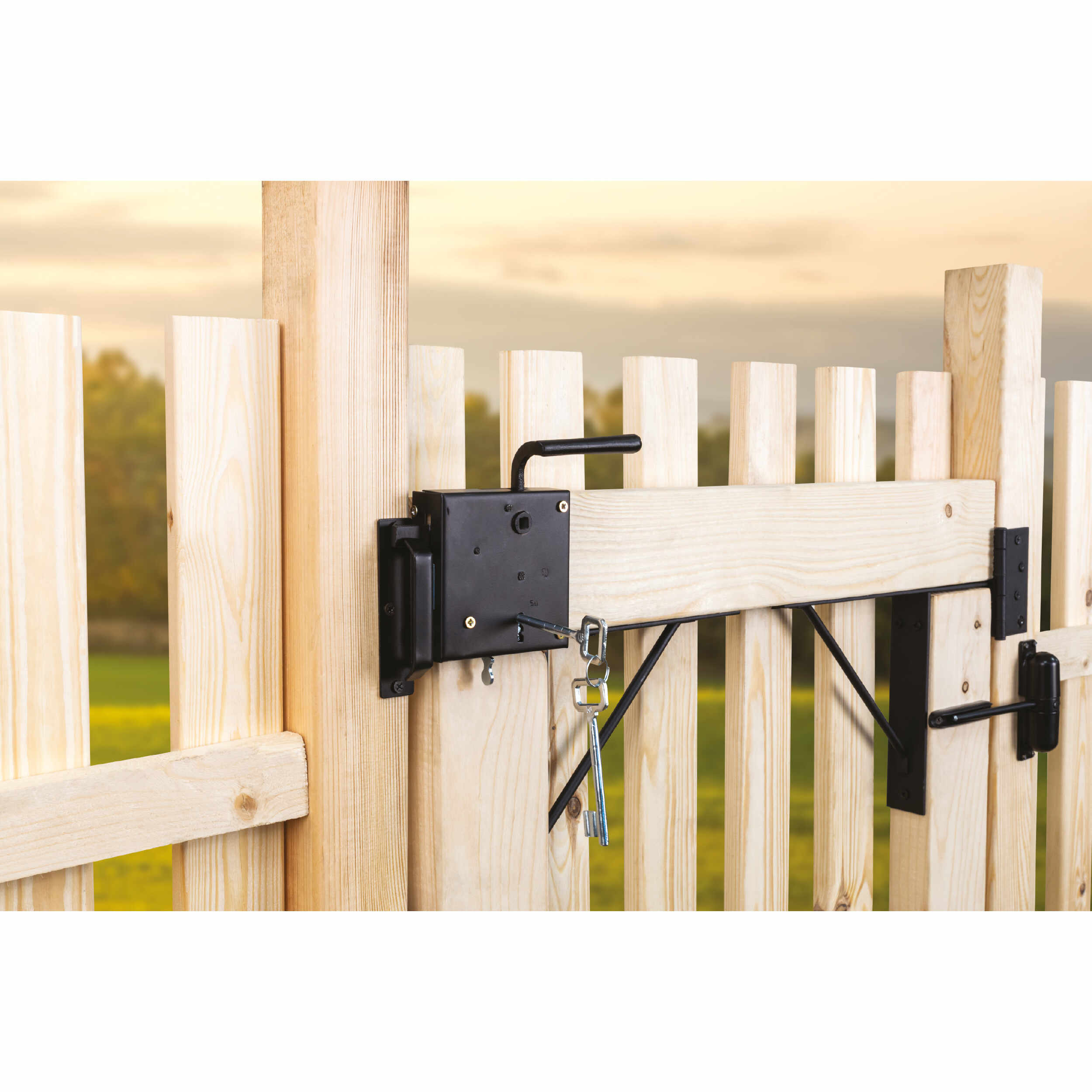 Zamek wiejski do bramy retro stalowy prawy - WHW  | Czarny | 100 mm