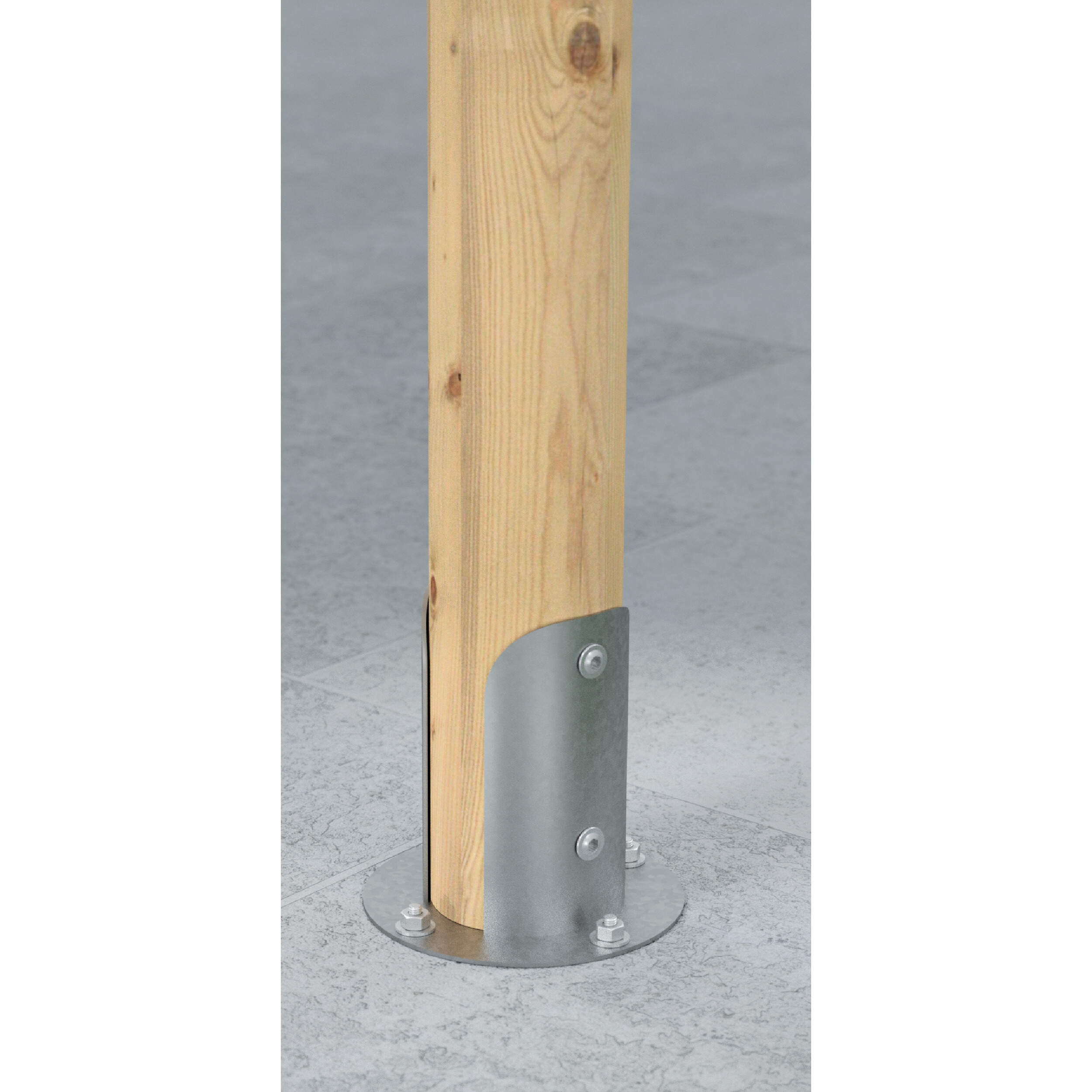Pfostenträger Stützenfuß rund geteilt mit runder Grundplatte - PSPOD | 80 mm | verzinkt Säulenfuß Rundanker geteilt mit PSPOD Rundfuß, 80 mm, silber, 81x150x2,0 mm 1.