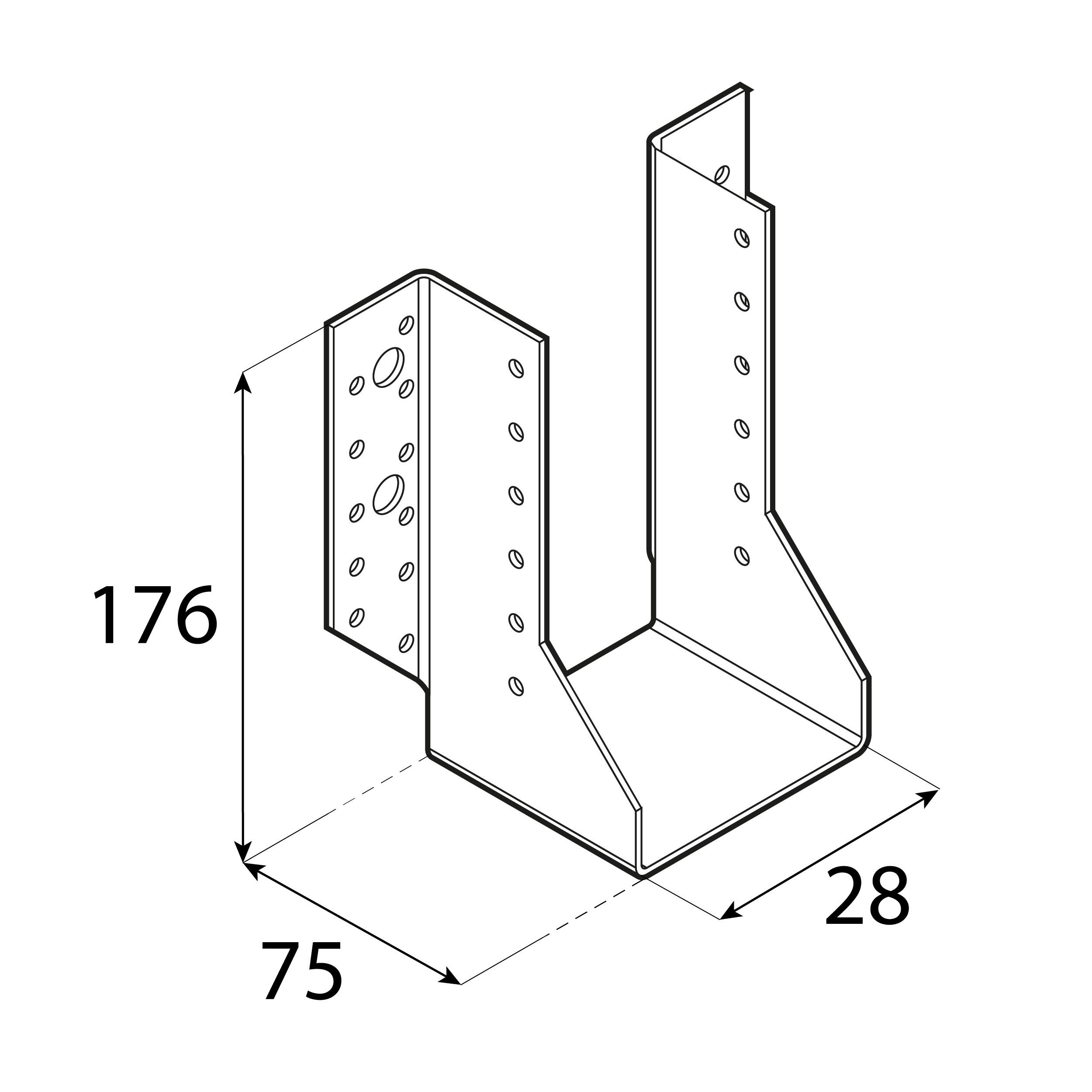 Balkenschuh Balkenträger Trägerschuh Holzverbinder - WB 42 | 28x176x75 mm | feuerverzinkt Balkenaufhänger Holzbalkenhalter WB 42, 28x176x75 mm, silber, 28x176x75x2,0 mm, DX51D Baustahl.